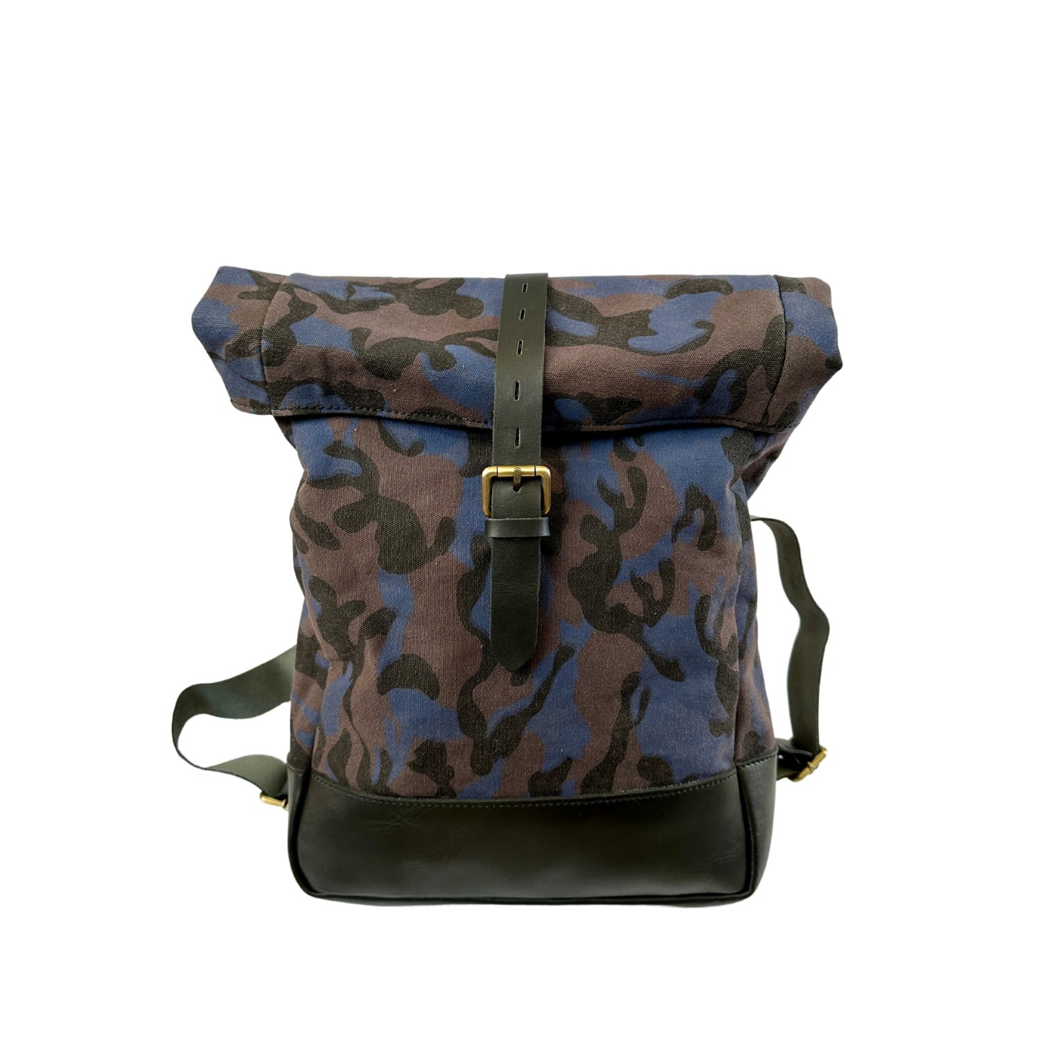 Vida Vida Women's Camo Canvas And Leather Roll Top Backpack - Blue In Blue