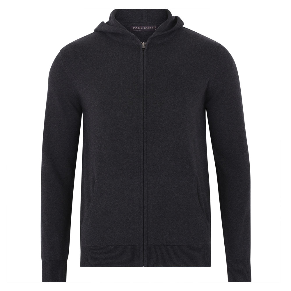 grey mens lightweight cotton zip through knitted jackson hoodie - anthracite small paul james knitwear