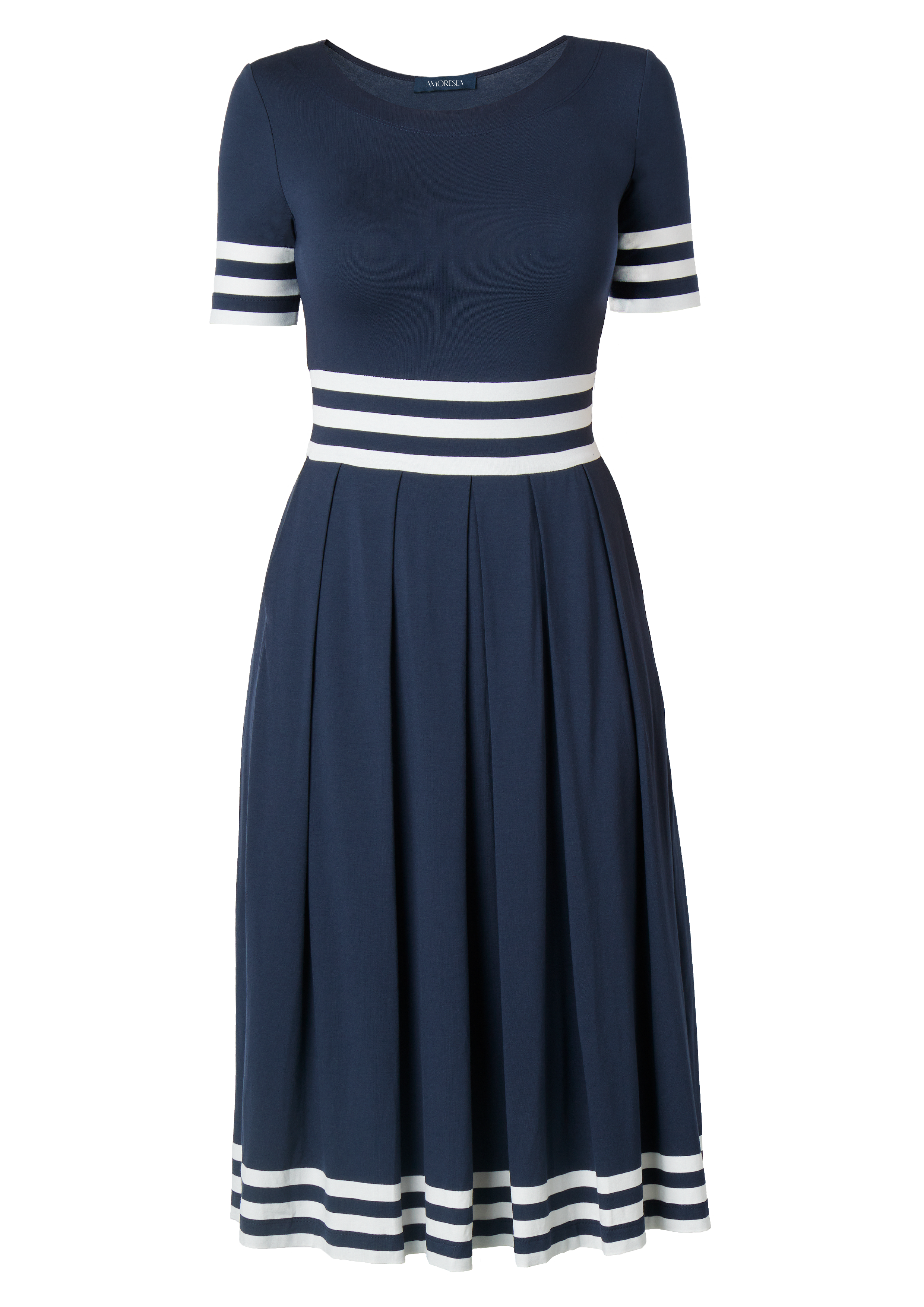 Amoresea Women's Blue / White Elegance Midi Blue Jersey Dress With Pockets In Blue/white