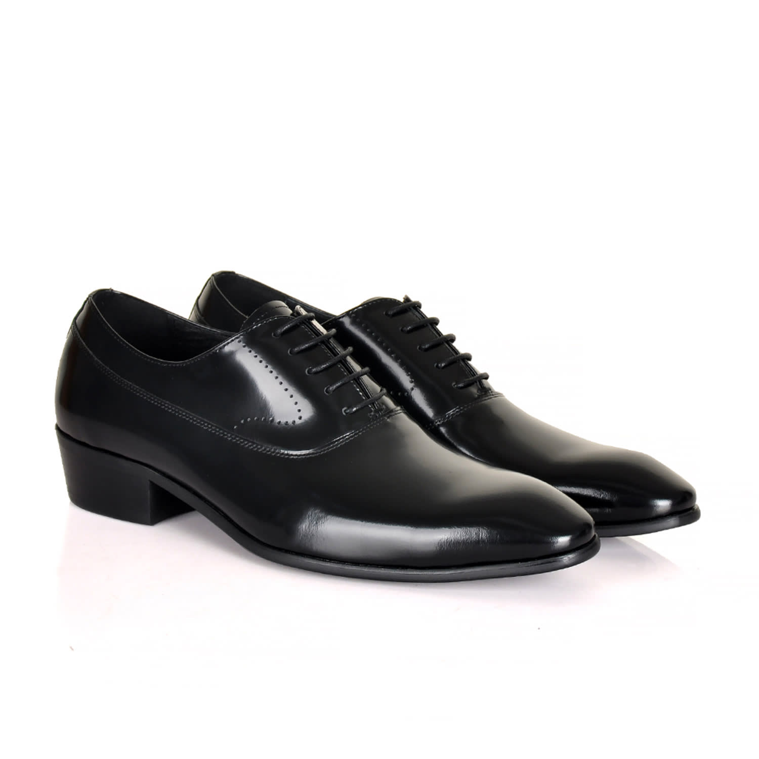 David Wej Men's Federick Shiny Leather Dress Shoe With Cuban Heel - Black In Black