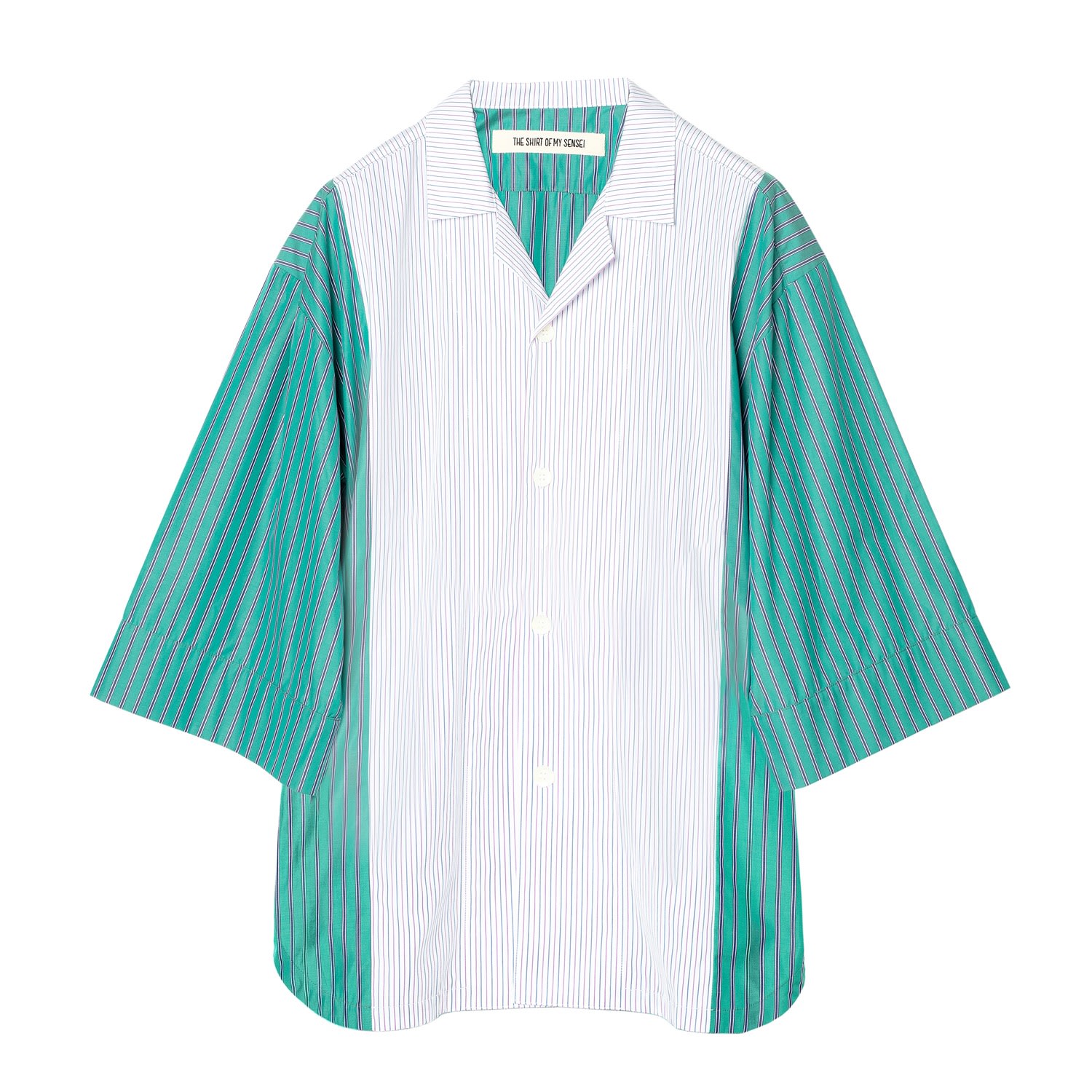 Women’s White Yukata Shirt In Green Striped Poplin M/L The Shirt of My Sensei