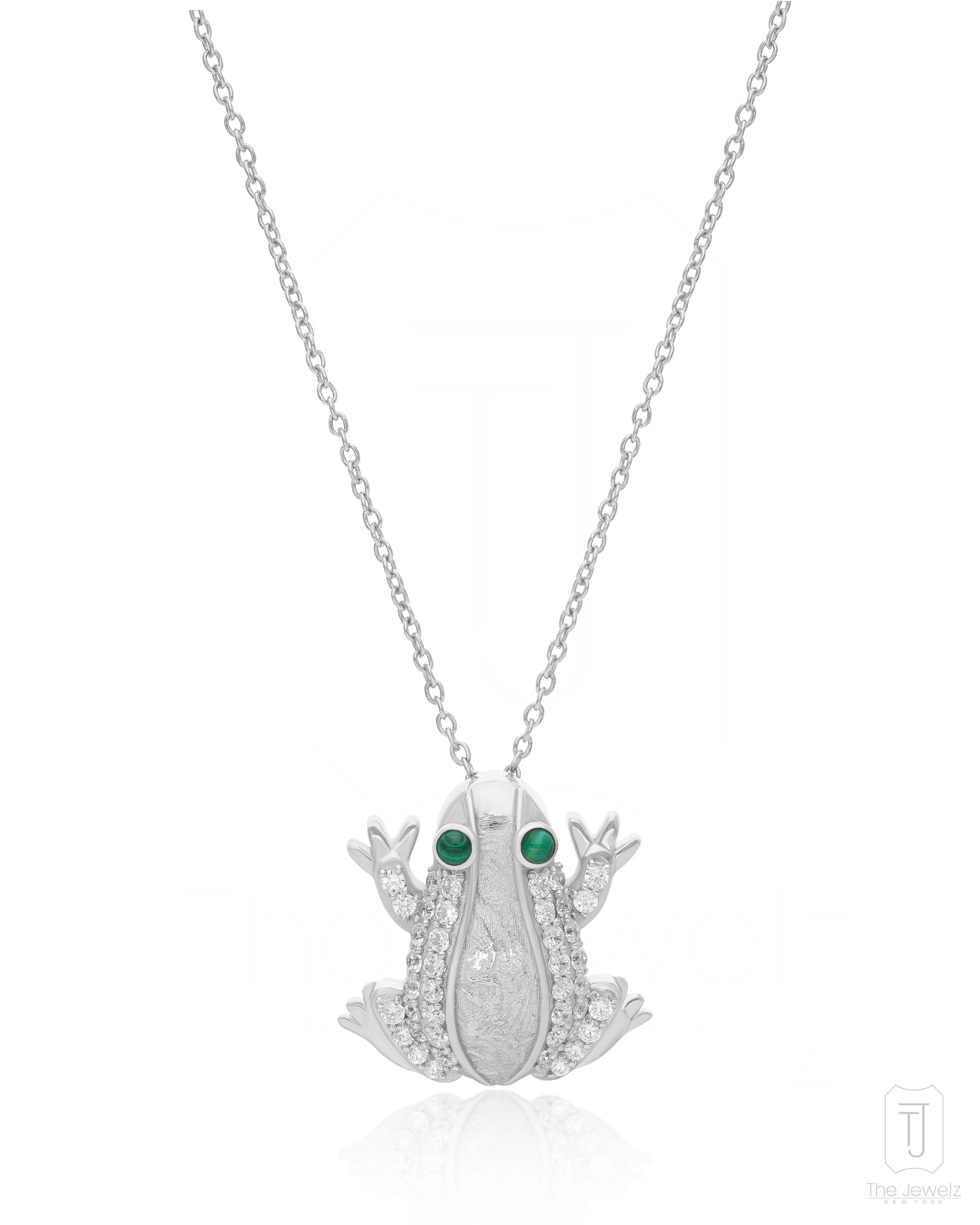 The Jewelz Women's Green / White / Silver Moonpond Frog 925 Silver Necklace