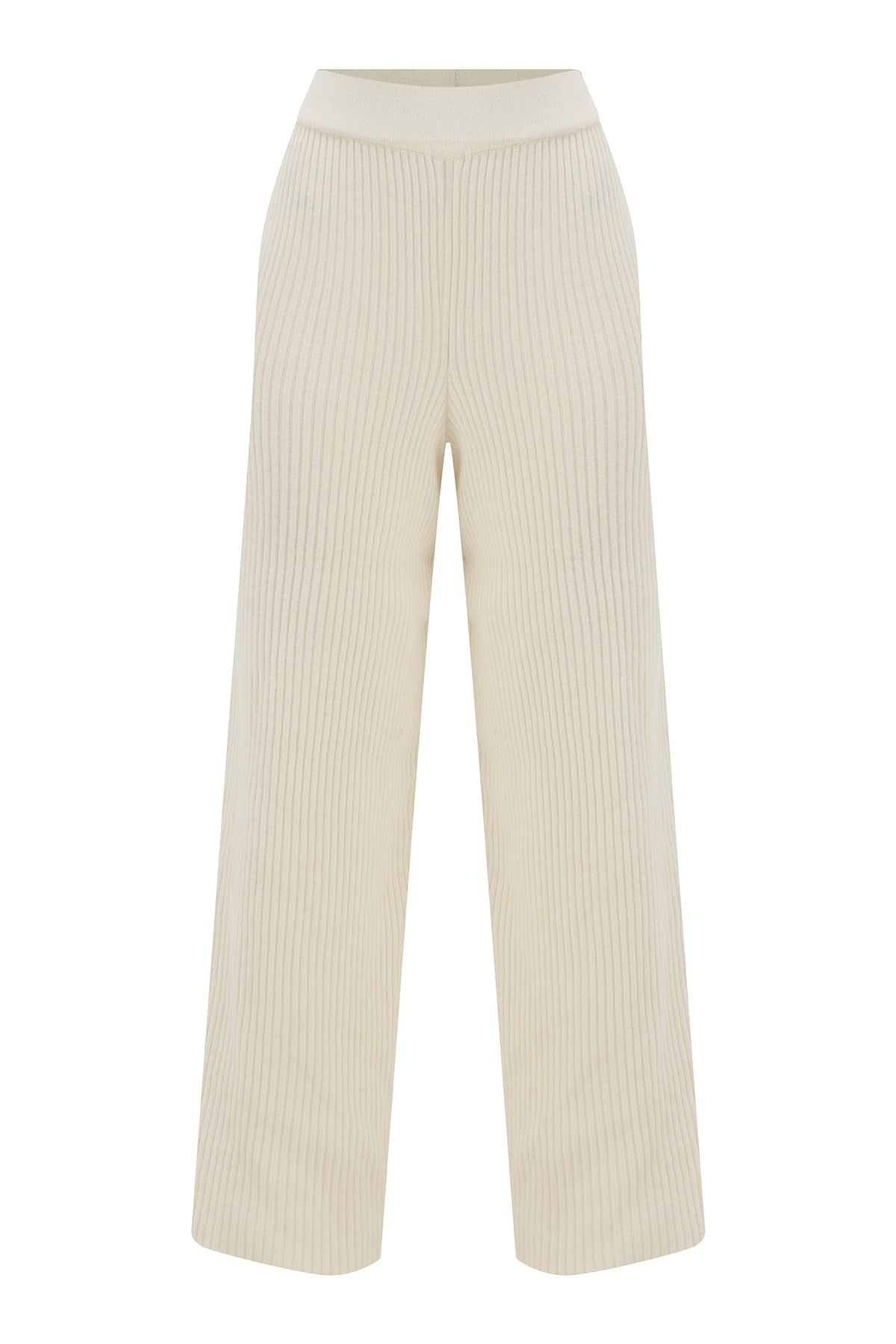 Women’s Cashmere Blend Straight-Cut Knit Trousers - White Medium Peraluna