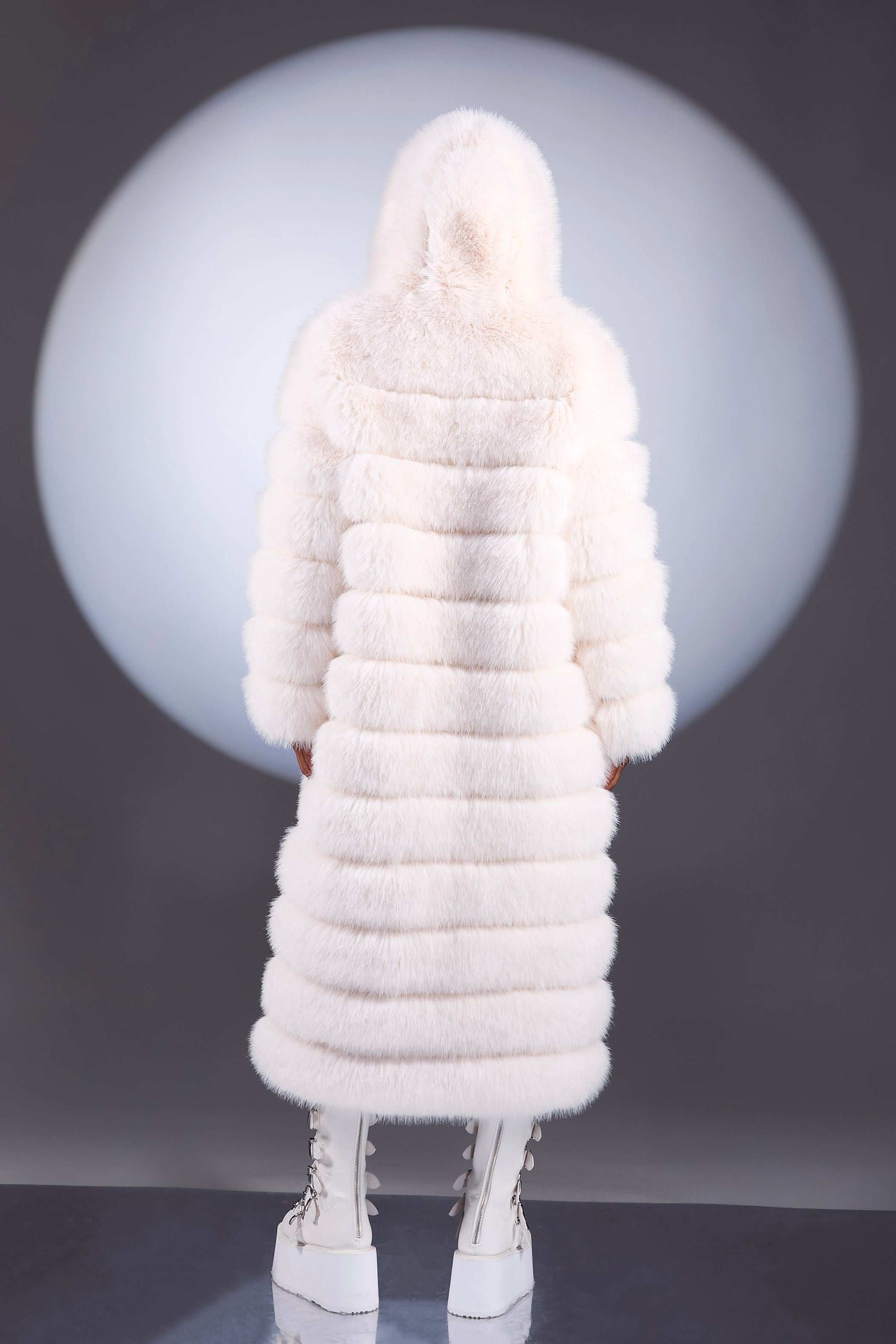 Crème De La Crème Extra Long Hooded Faux Fur Coat By Dani Watanabe
