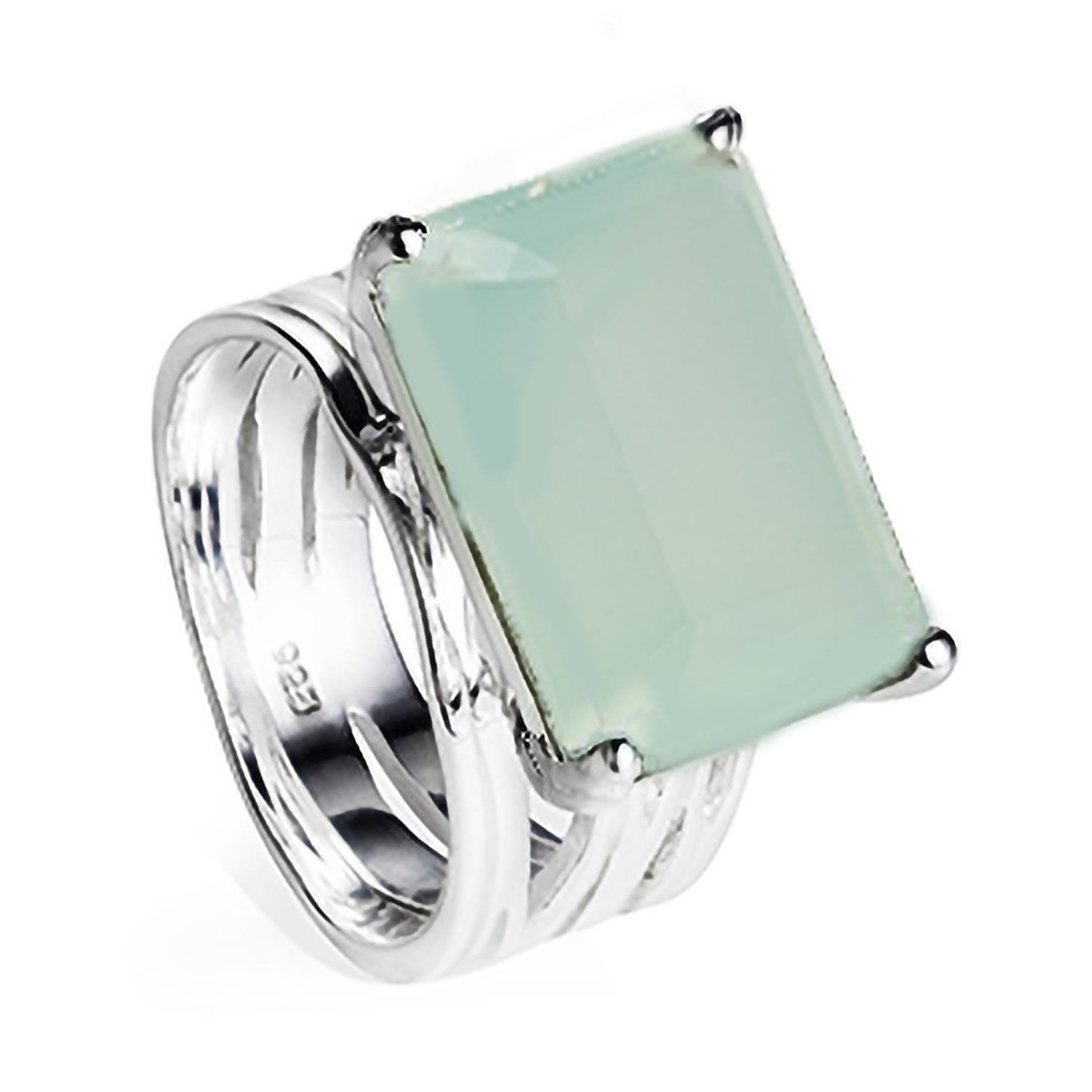 Women’s Sterling Silver Cocktail Ring Aqua Chalcedony Gemstone Pietra Neola Design