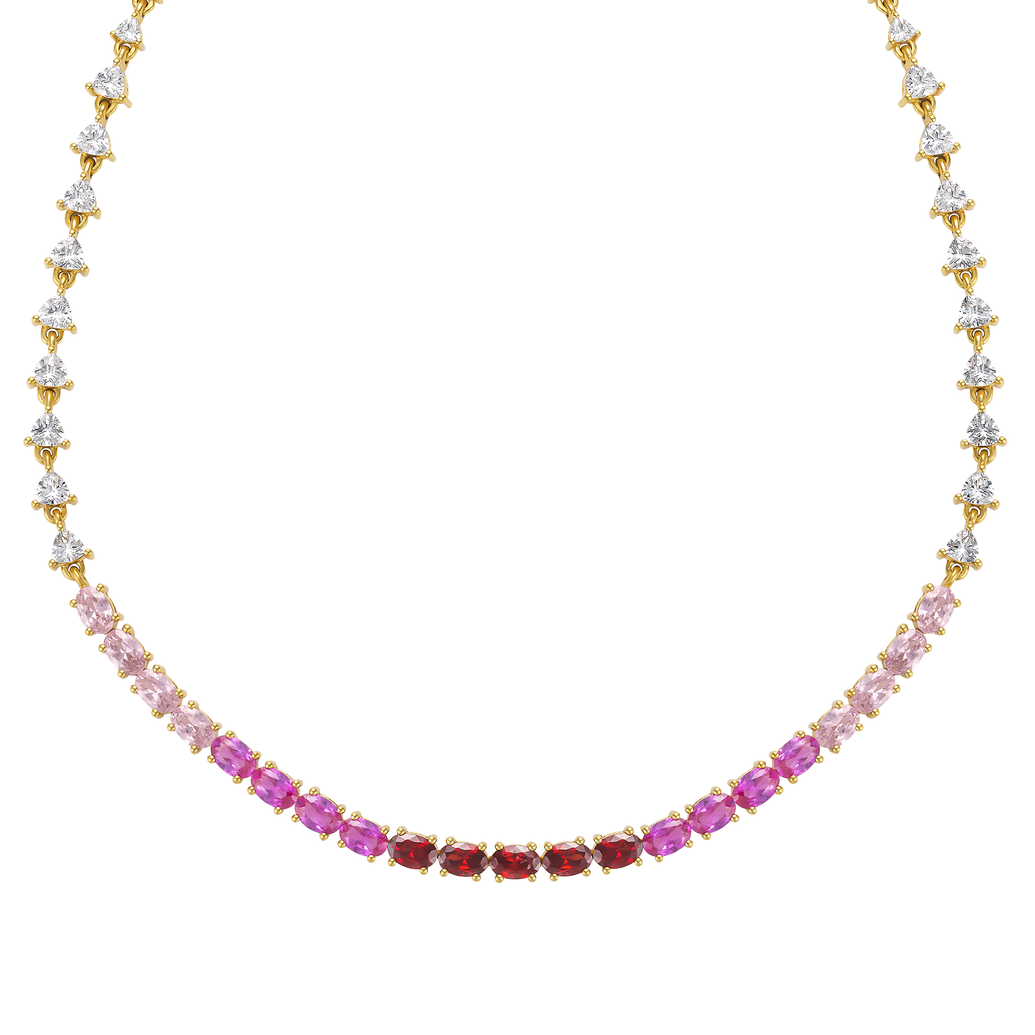 Women's Gold Ombre Pink Topaz & Garnet Grande Tennis Necklace | La Kaiser