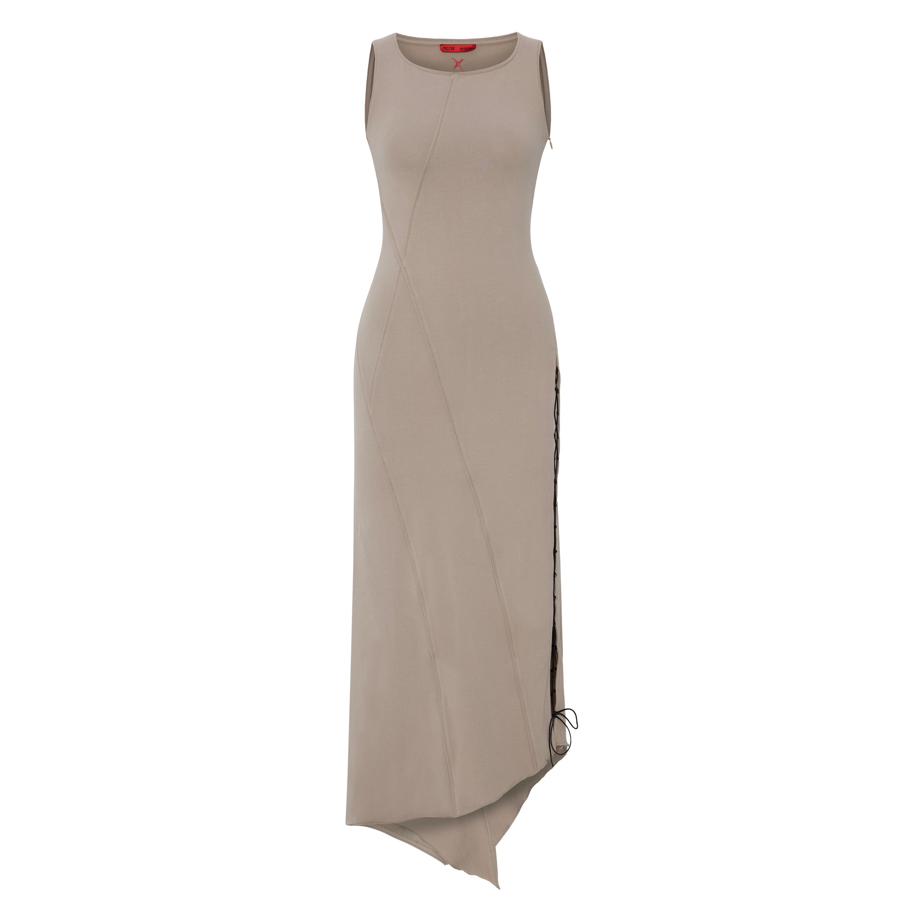 Pcfg Women's Neutrals Cotton Long Dress With Slit Detail