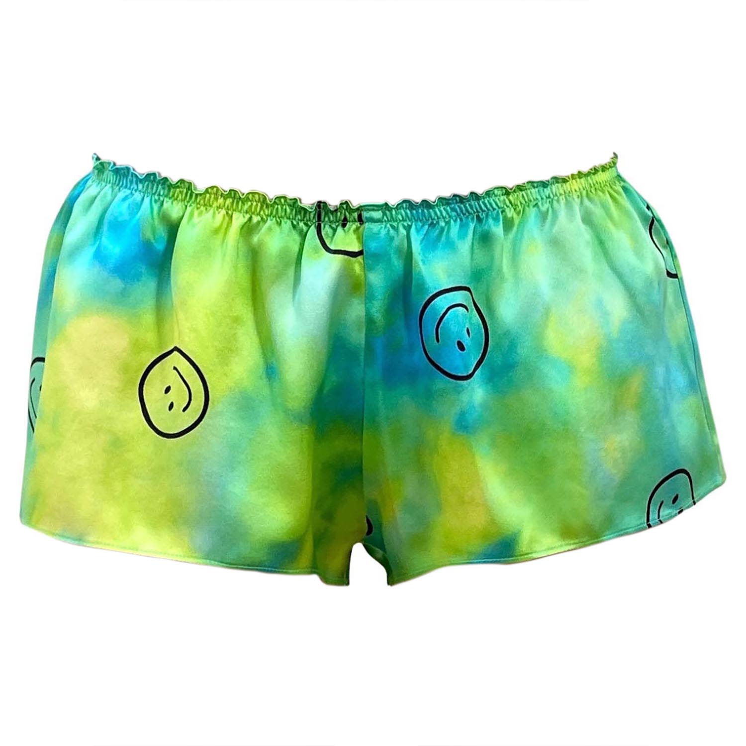 Roy G. Women's Green Acid Smiley Tie Dye Silk Flutter Shorts In Green
