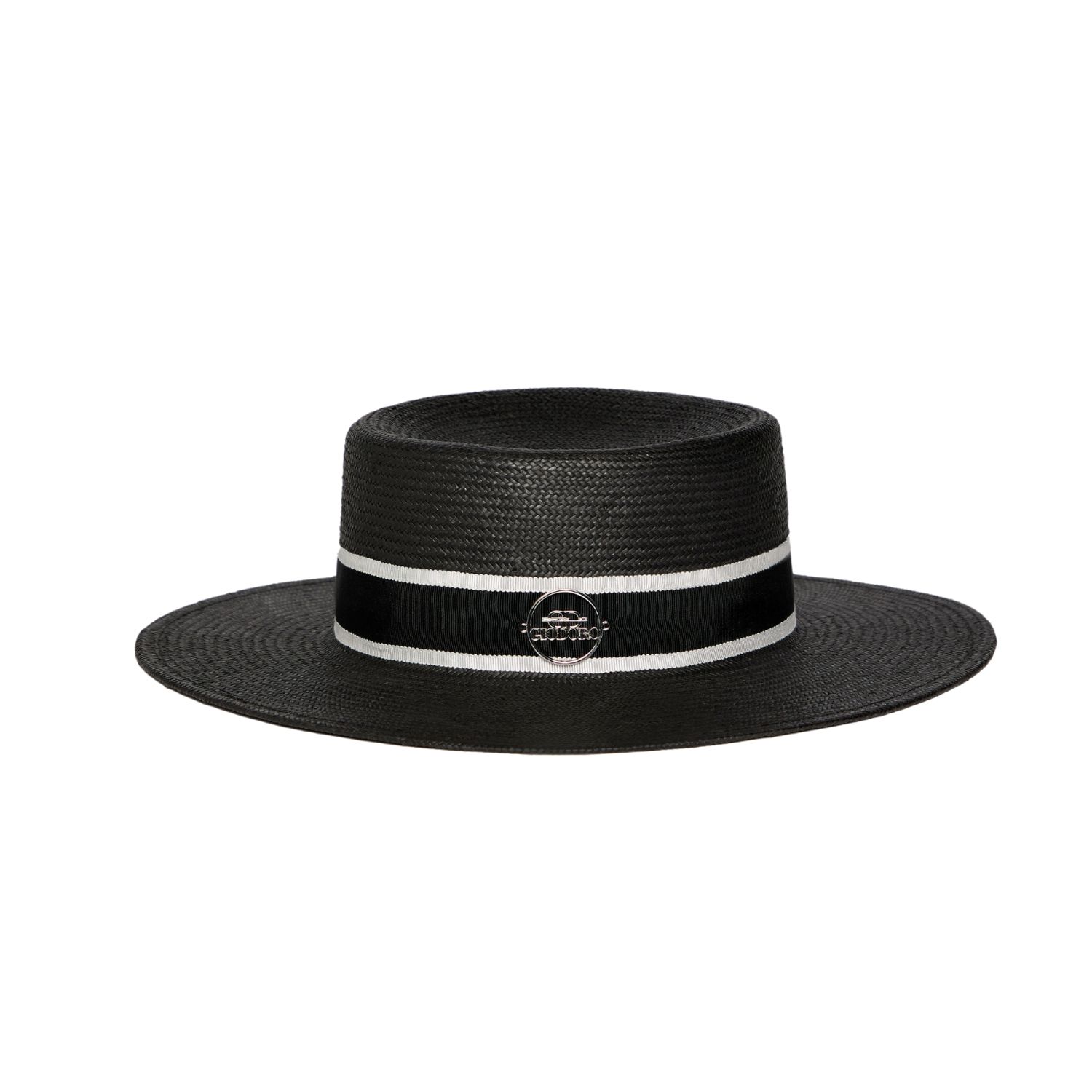 Giodoro Women's Black / White Ixonio Classic Black Canotier Hat With Black & White Ribbon