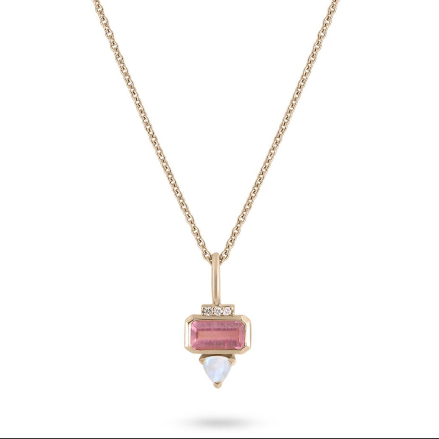 Zohreh V. Jewellery Women's Gold / Neutrals / Pink Pink Tourmaline, Diamond & Moonstone Pendant 9k Gold