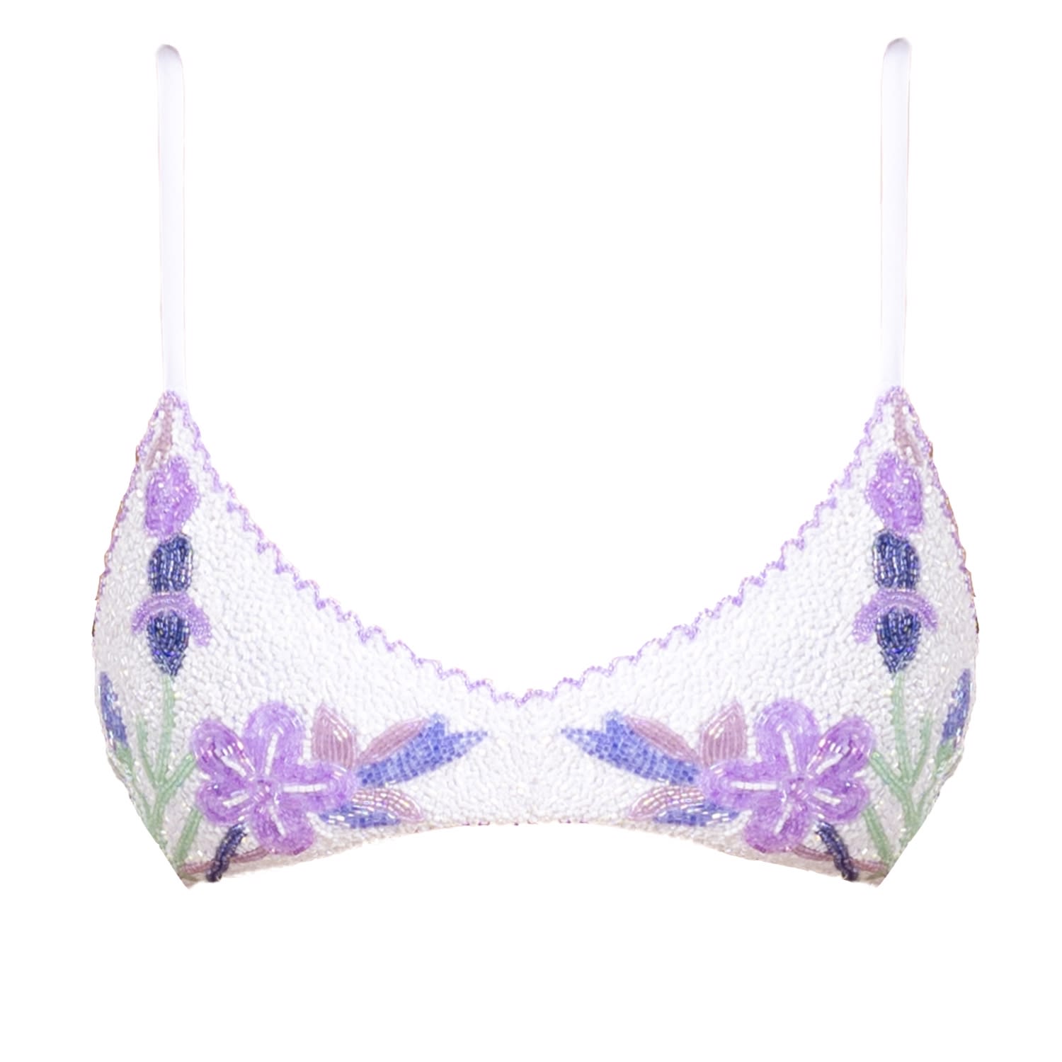 Self-adore Women's Purple / White Euro Summer Hand-beaded Embellished Bikini Top- Purple