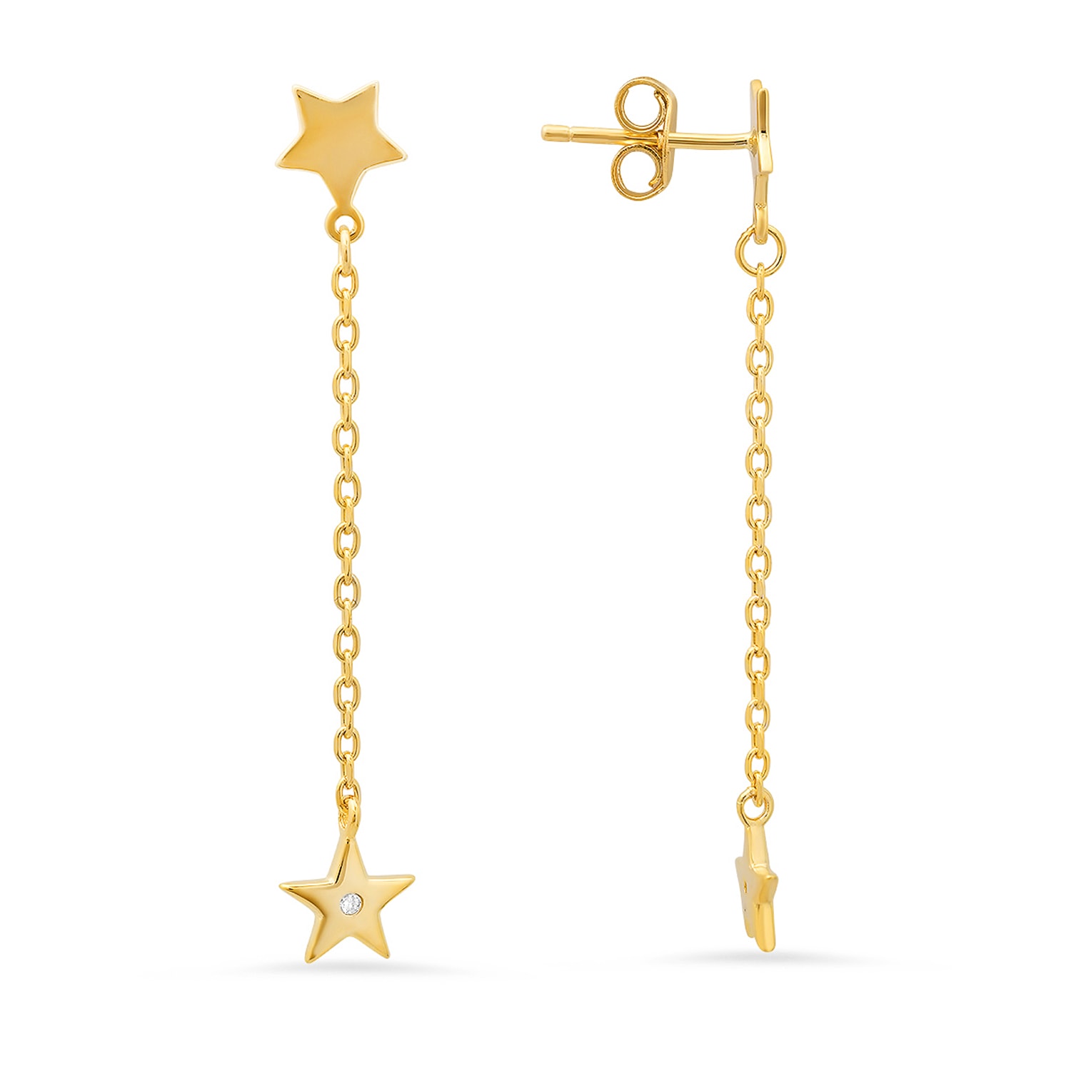 Women’s Gold Petite Dangling Stars Diamond Cz Earrings Kylie Harper