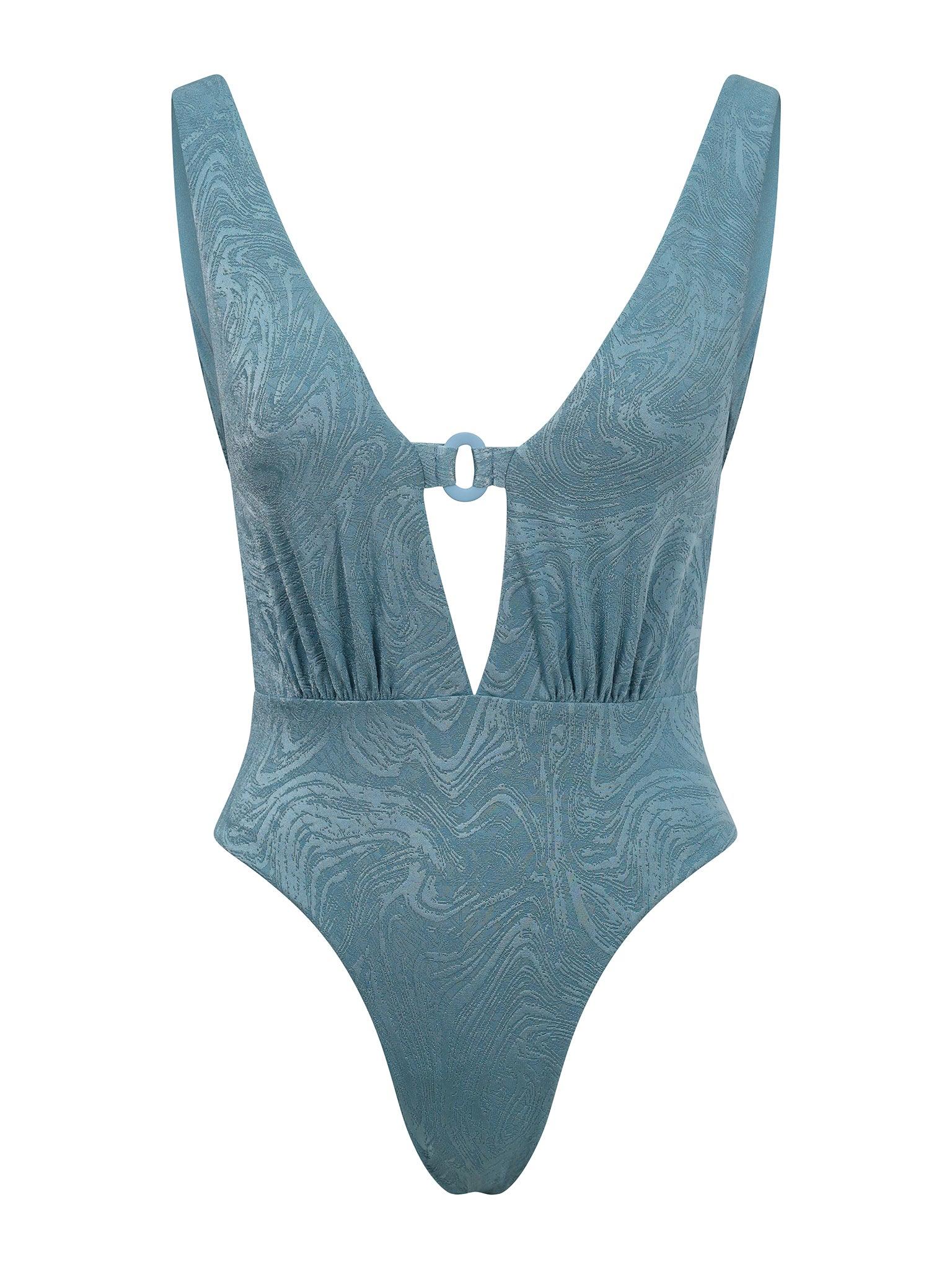 Women's Blue Siren Plunge Swimsuit - Teal Cloud | Medium | Baíah