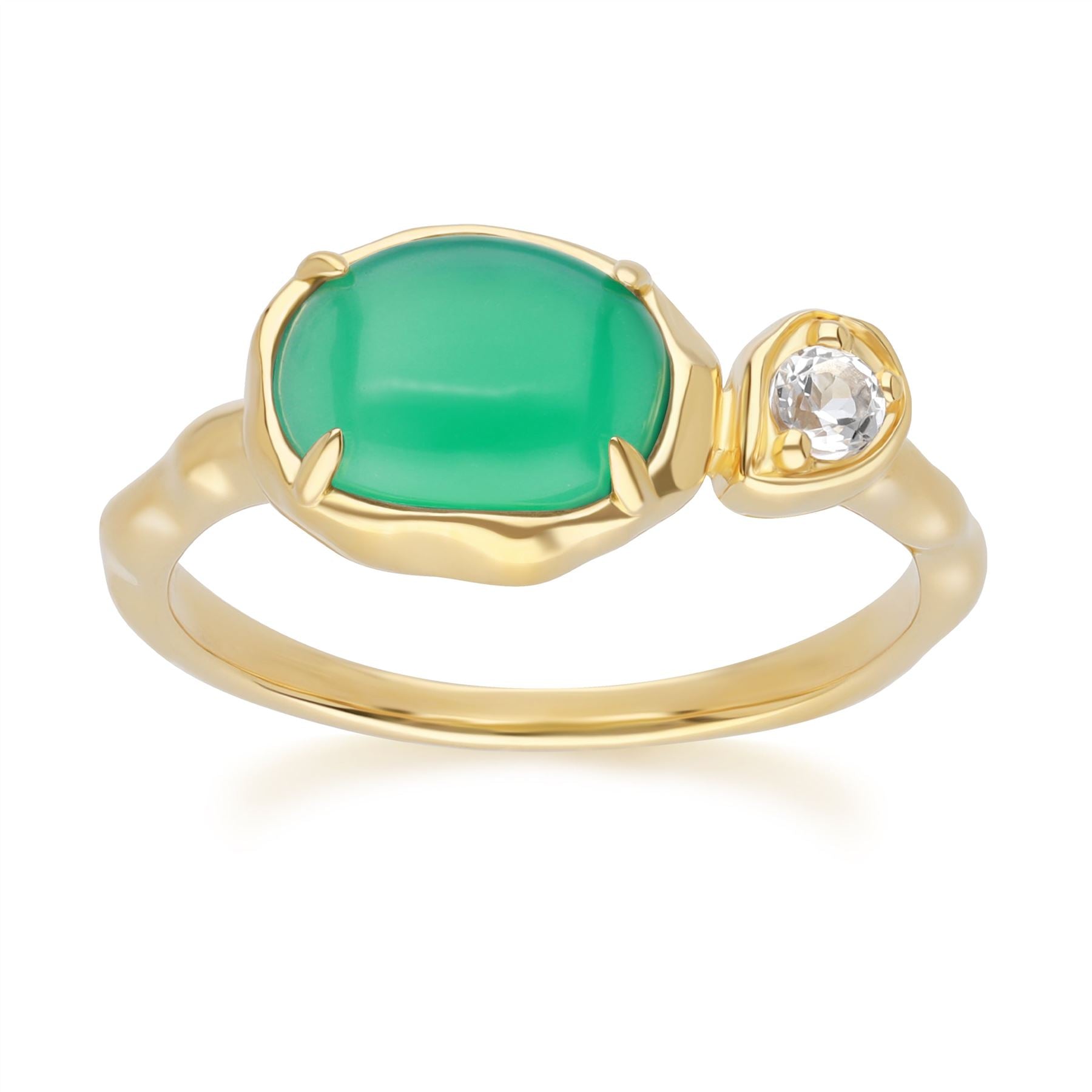 Women’s Oval Dyed Green Chalcedony & Topaz Ring In Gold Plated Sterling Silver Gemondo