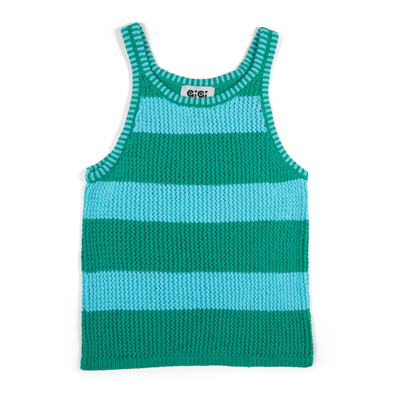 Gigi Knitwear Women's Mesh Cotton Tank Top In Turquoise & Green Stripe In Green