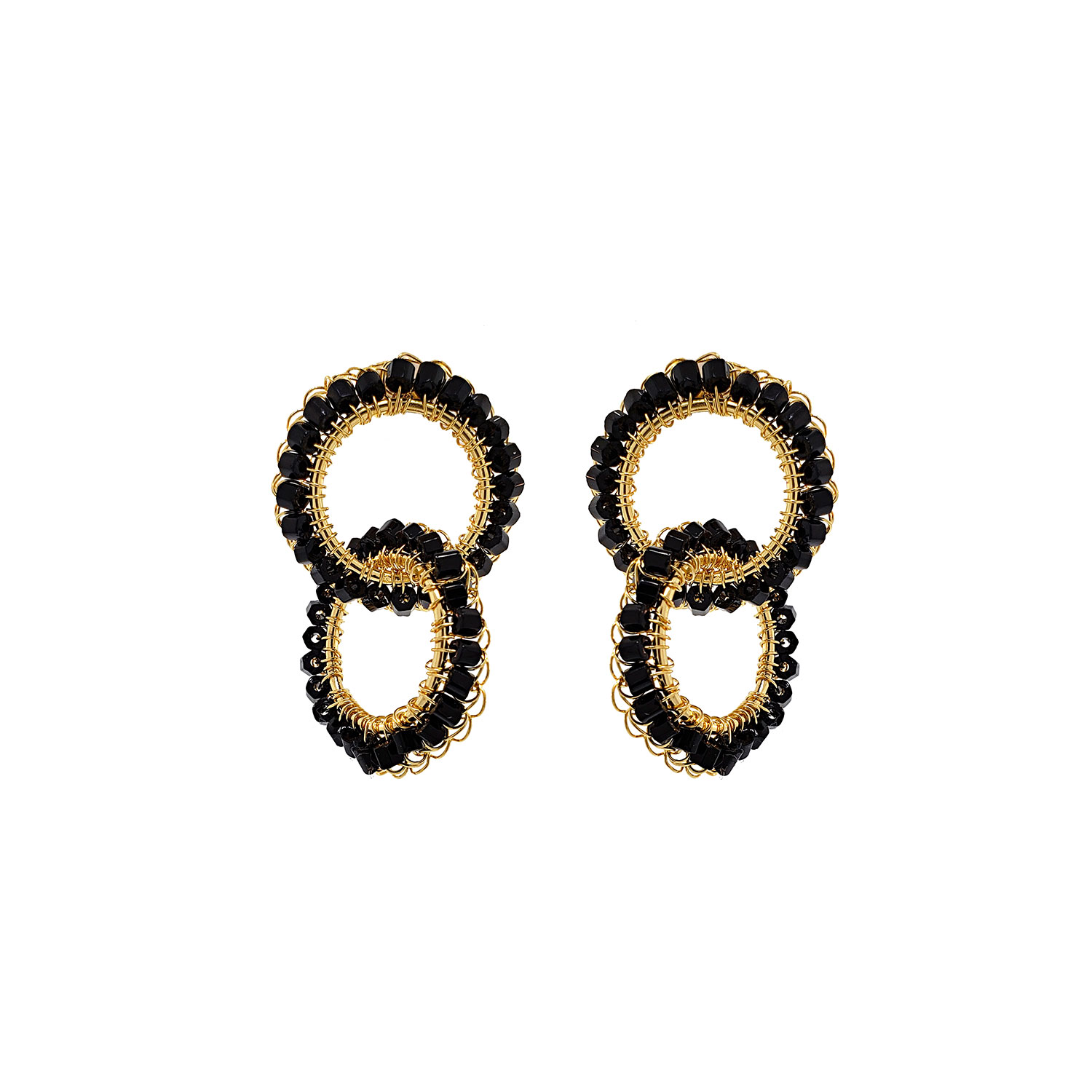 Lavish By Tricia Milaneze Women's Black / Gold Black & Gold Nova Handmade Crochet Earrings In Multi