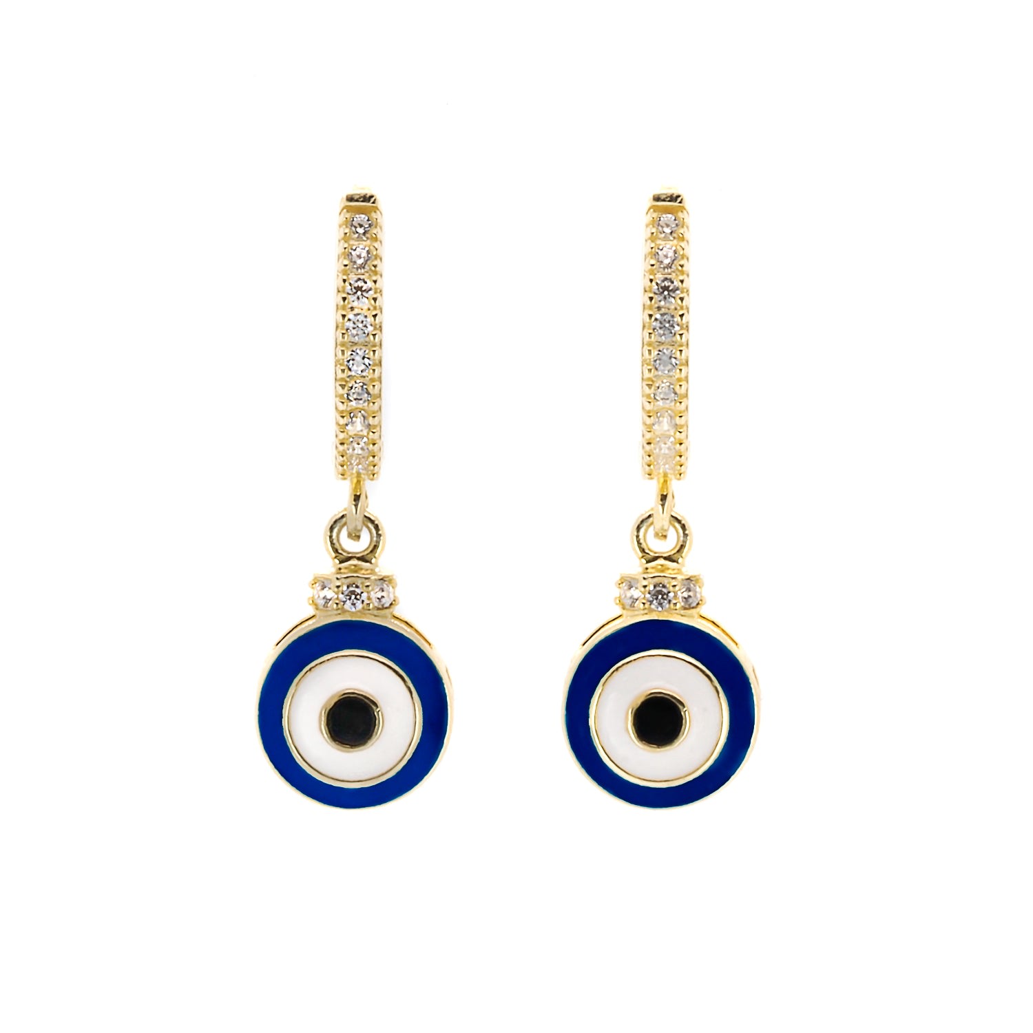 Women’s Gold / Blue / White Blue Enamel Evil Eye Gold Plated Earrings - Gold Ebru Jewelry