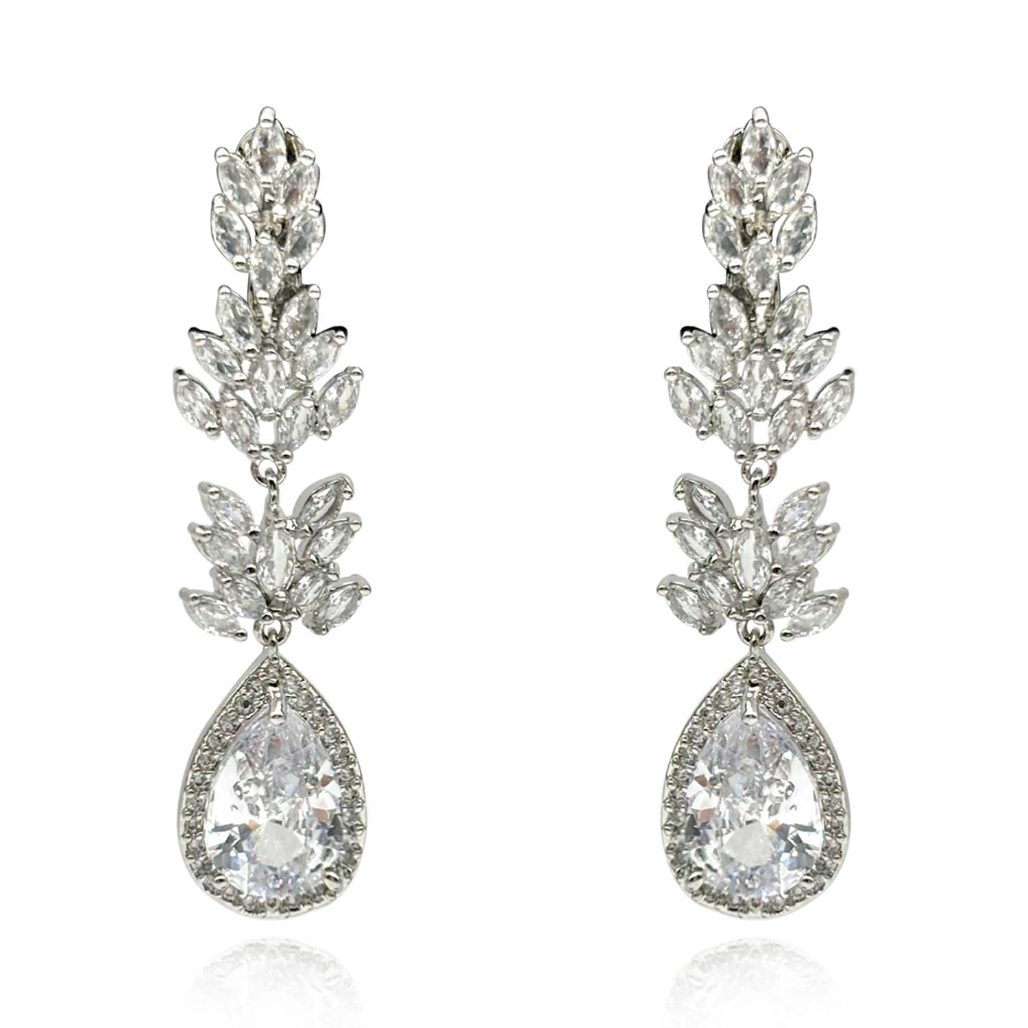 Women’s Neutrals Elongated Small Navette Shaped Diamond Clip On Cubic Zirconium Earrings With Large Pear Shape Drops Michael Nash Jewelry