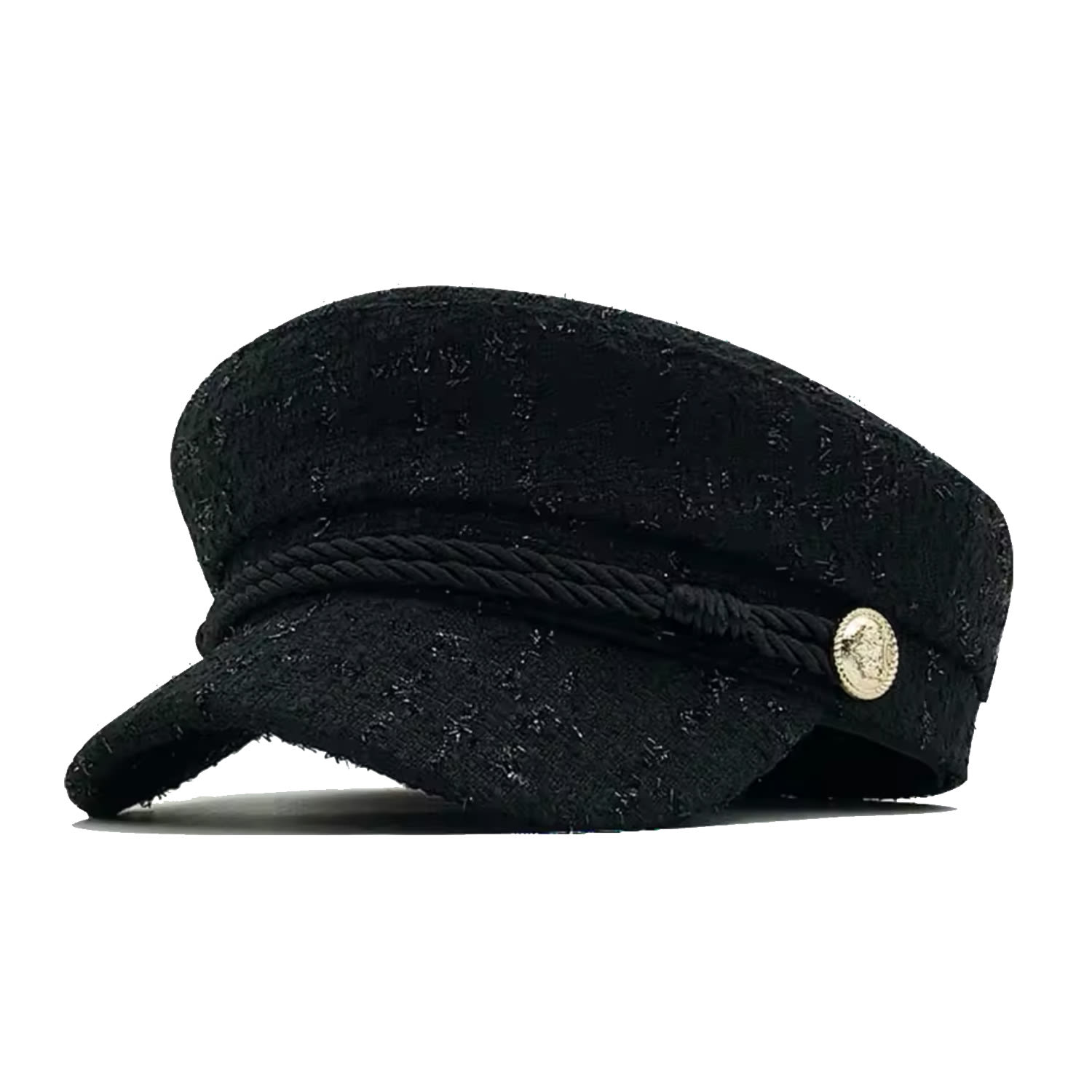 Chanel Joan Elkayam Women's Braided Trim Tweed Black Baker Boy Hat In Black