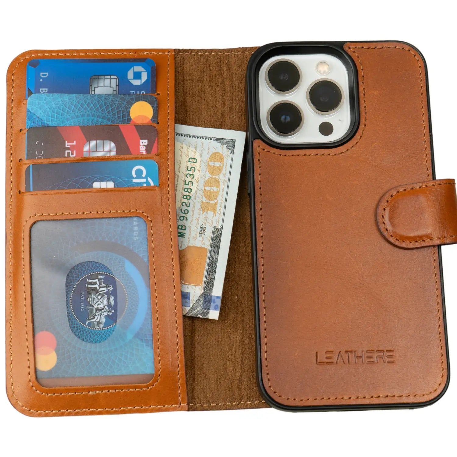Leathere Iphone 15 Series Rustic Brown Leather Wallet Case - New York In Brown