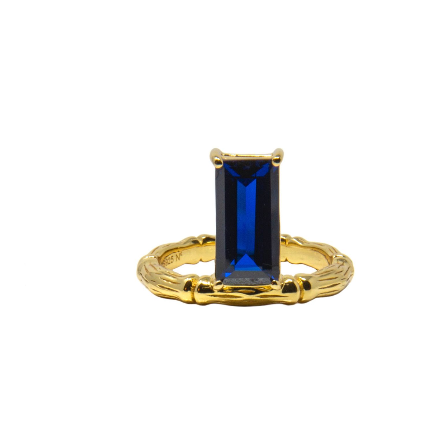 Nasi Silver Women's Floating Baguette Gemstone Ring- Blue Spinel, Gold In Blue