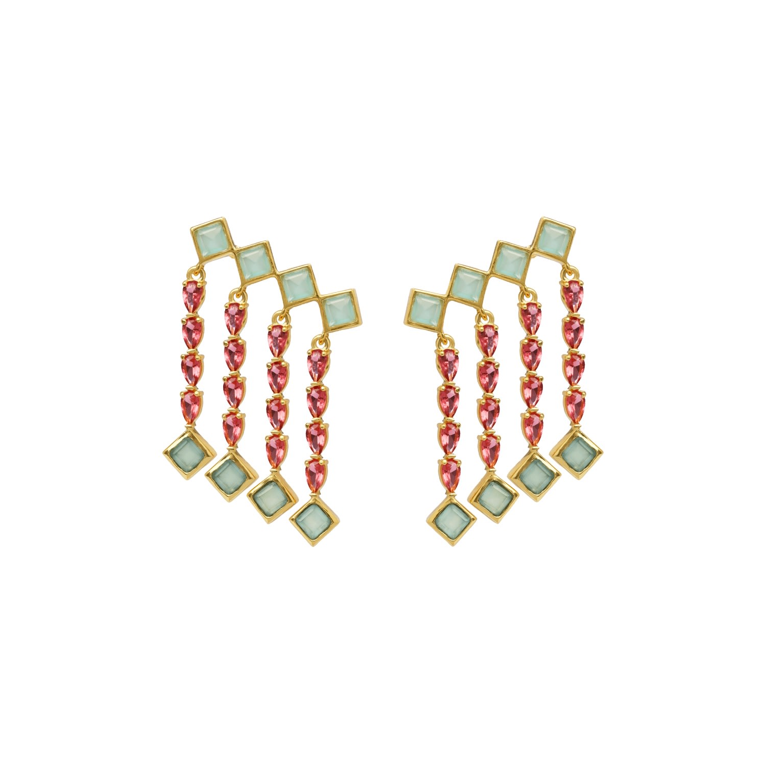 Lavani Jewels Women's Pink / Green / Blue Aquamarine & Rose Climbing Earrings In Multi