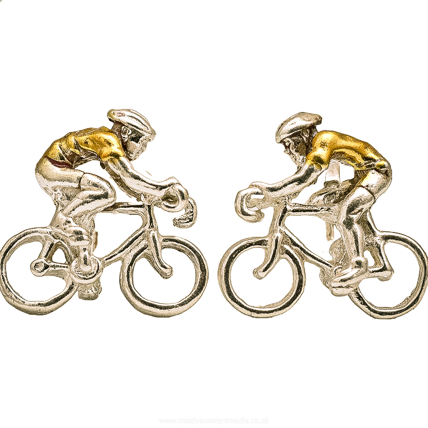 Simon Kemp Jewellers Men's Cyclist Cufflinks In. Eighteen Carat Gold On Solid Sterling Silver