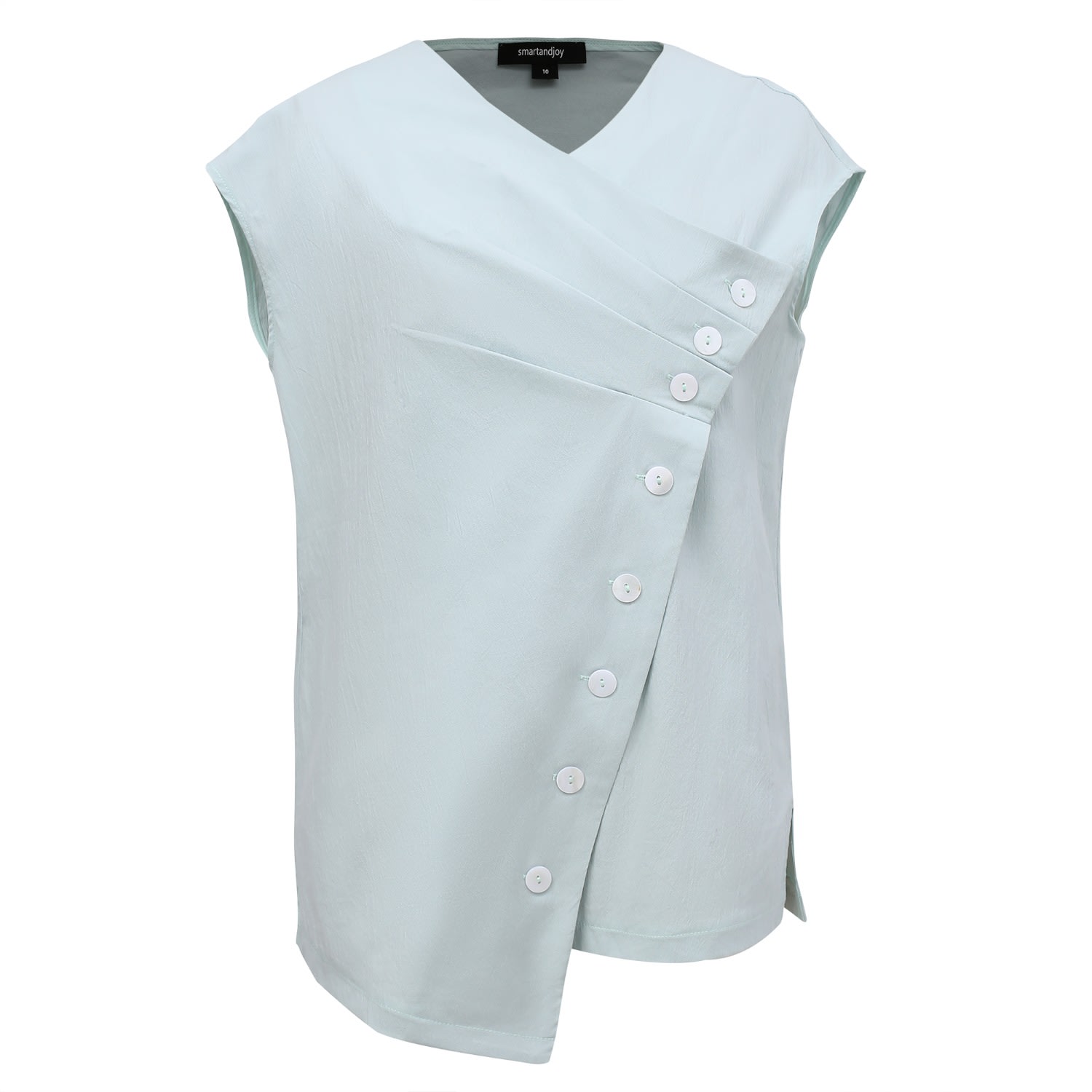 Smart And Joy Women's Green Double Breasted Pleated Asymmetric Top - Mint In Green