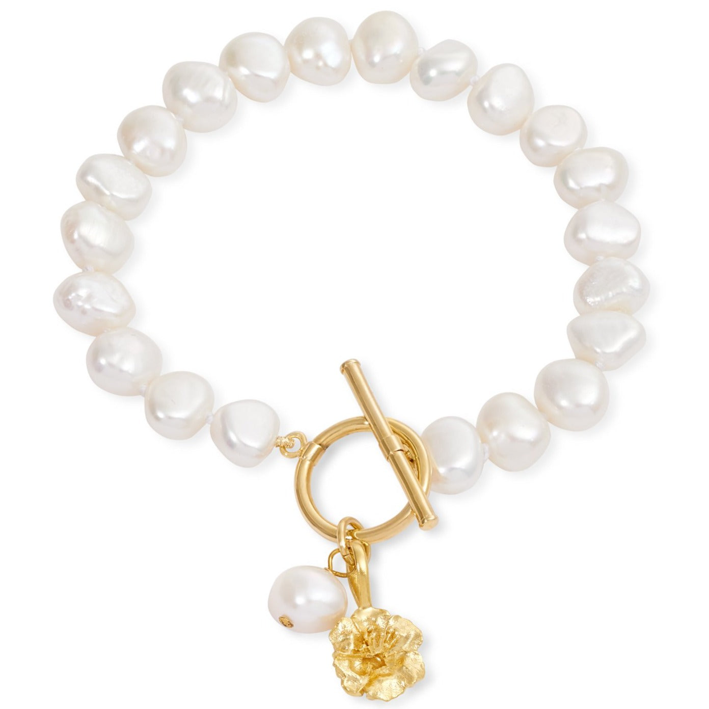 Pearls Of The Orient Online Women's Gold / White Vita Cultured Freshwater Pearl Bracelet With Gold Cherry Blossom Charm In Multi
