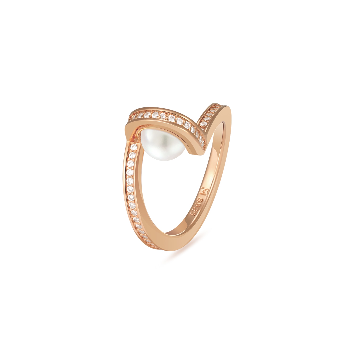 Meulien Women's Pearl And Arc Ring - Rose Gold