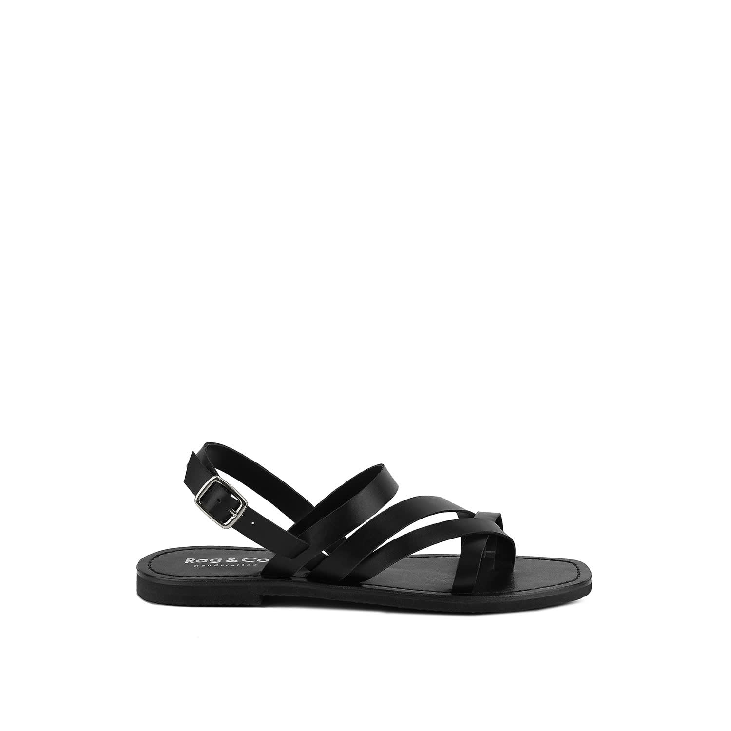 Rag & Co Women's Sloana Black Strappy Flat Sandals By