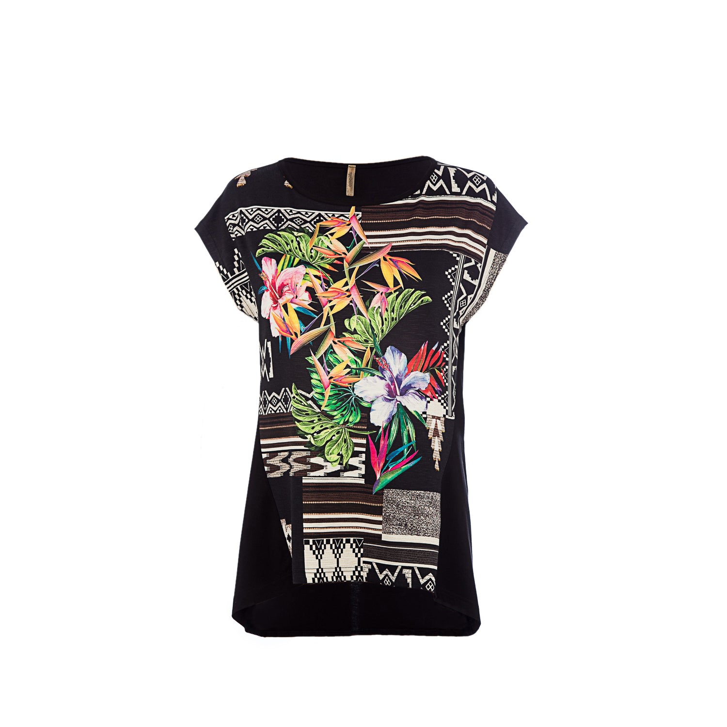 Conquista Women's Black Sleeveless Print Top  In Black