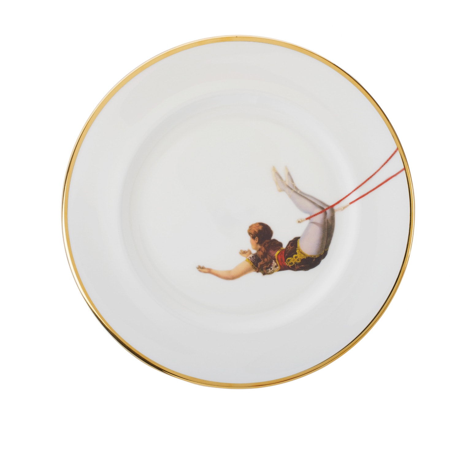 Melody Rose London White / Gold / Red Trapeze Girl Salad Plate In Multi