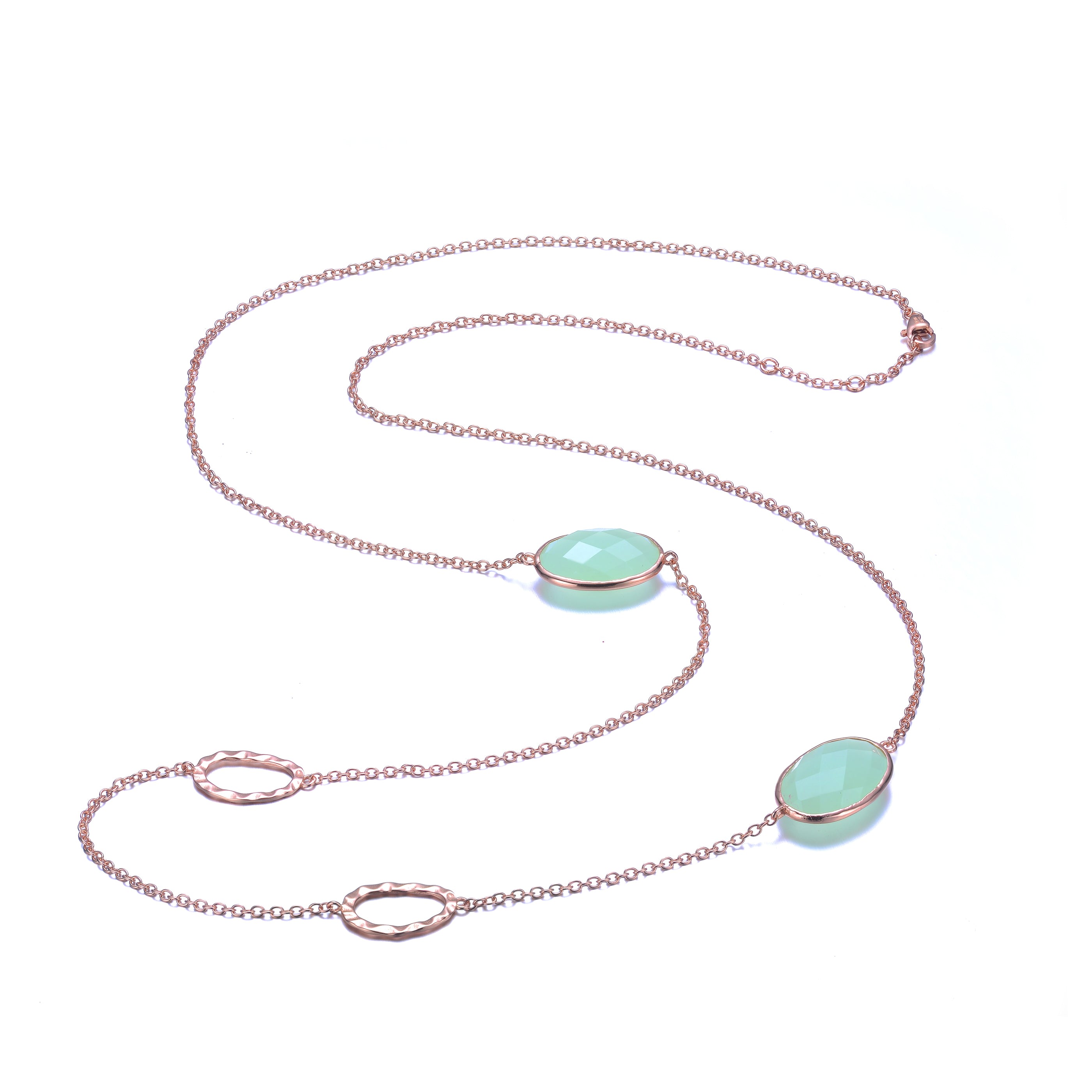 Genevive Jewelry Women's Green / Rose Gold Sterling Silver Light Green Cubic Zirconia Gemstones Necklace