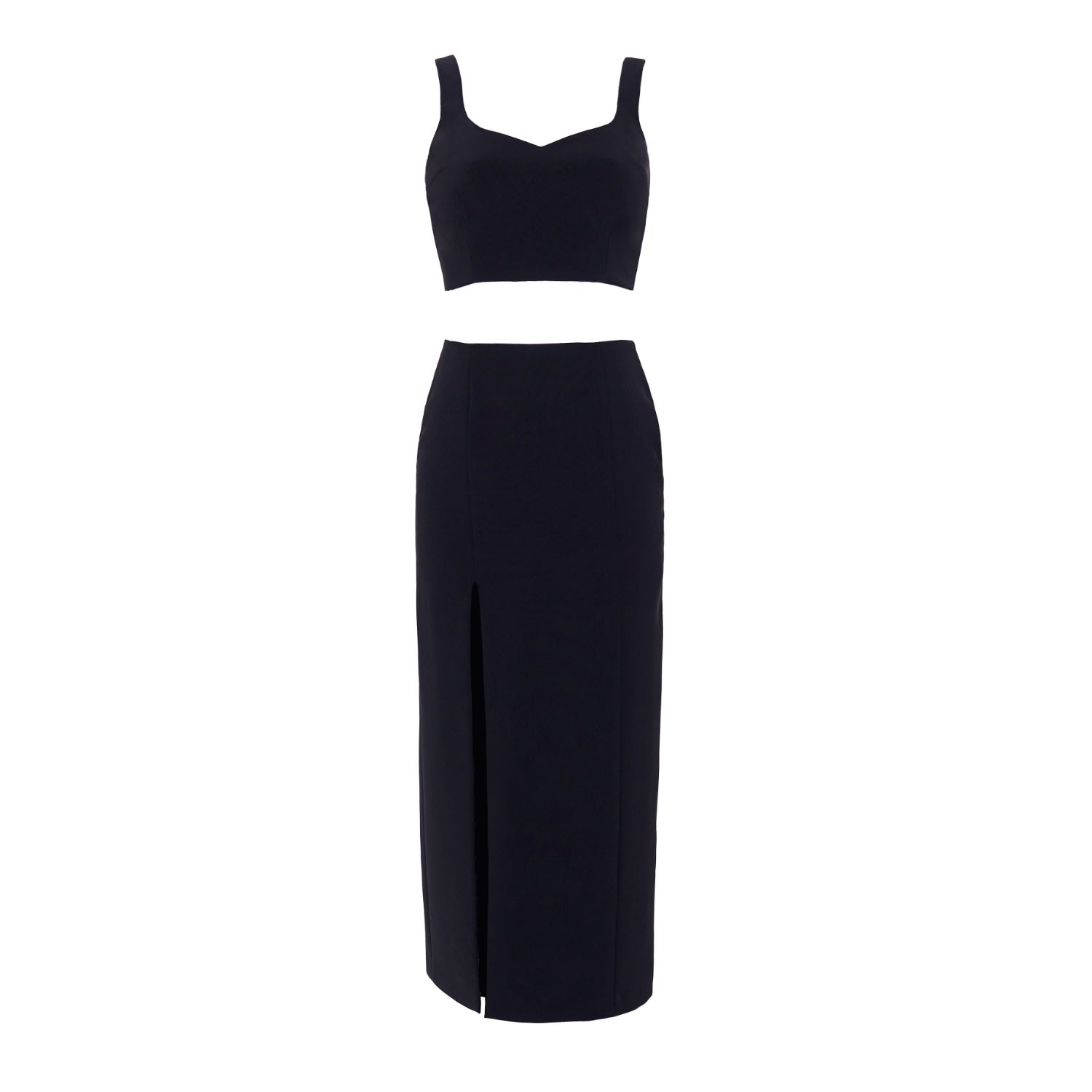 Women's Noara Black Midi Front Slit Skirt Set | Medium | Nomi Fame