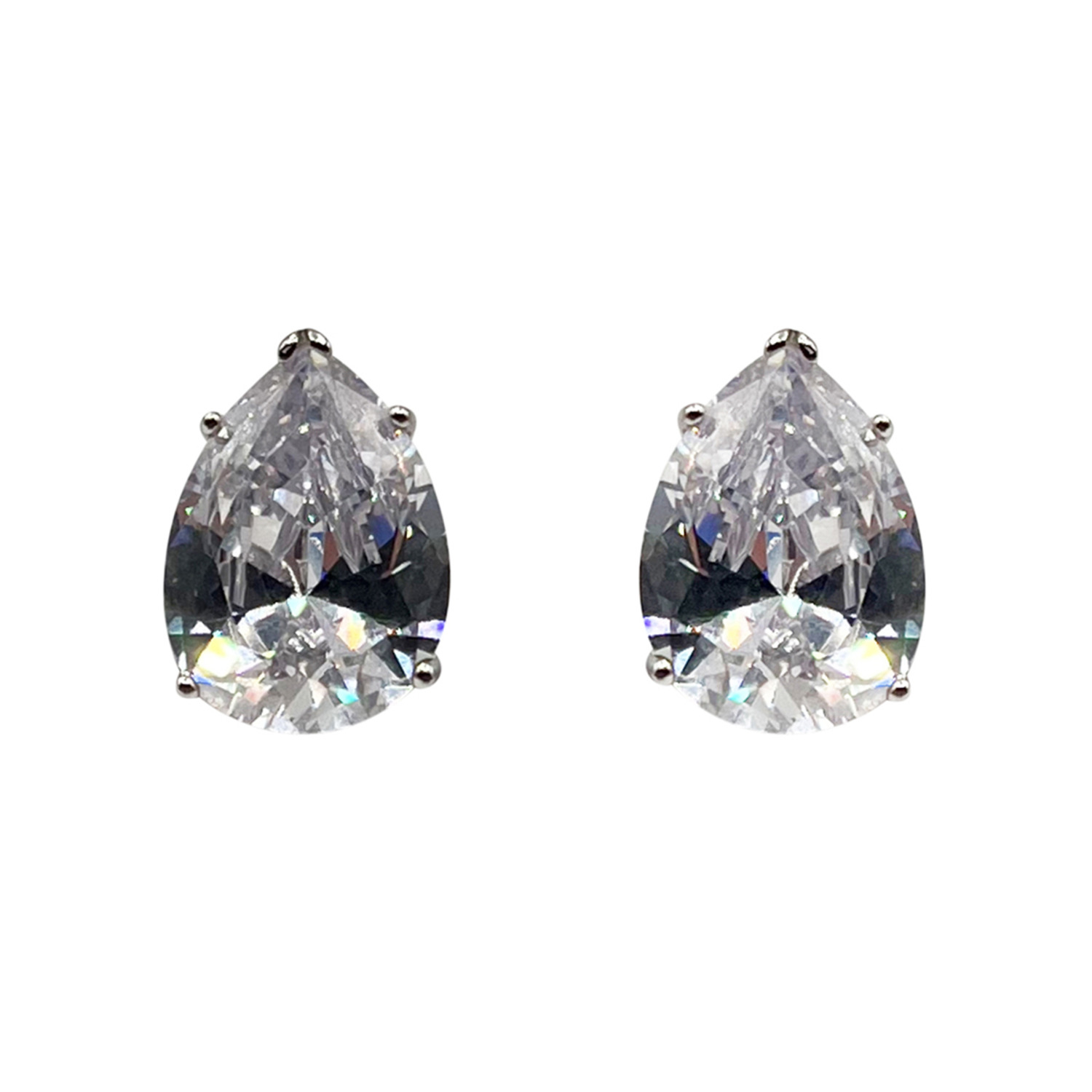 Clear Cubic Zirconia Pear-Shaped Clip-On Earrings | Elegant Non