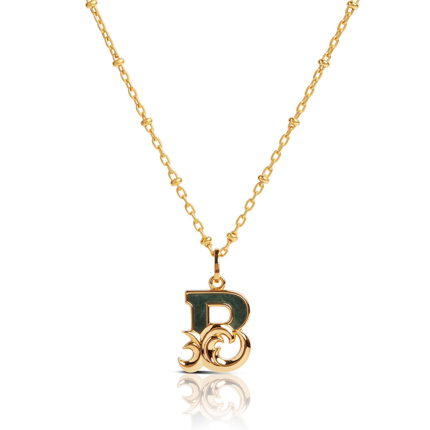 Women’s Gold Plated B Initial Necklace With Green Marble Kasun