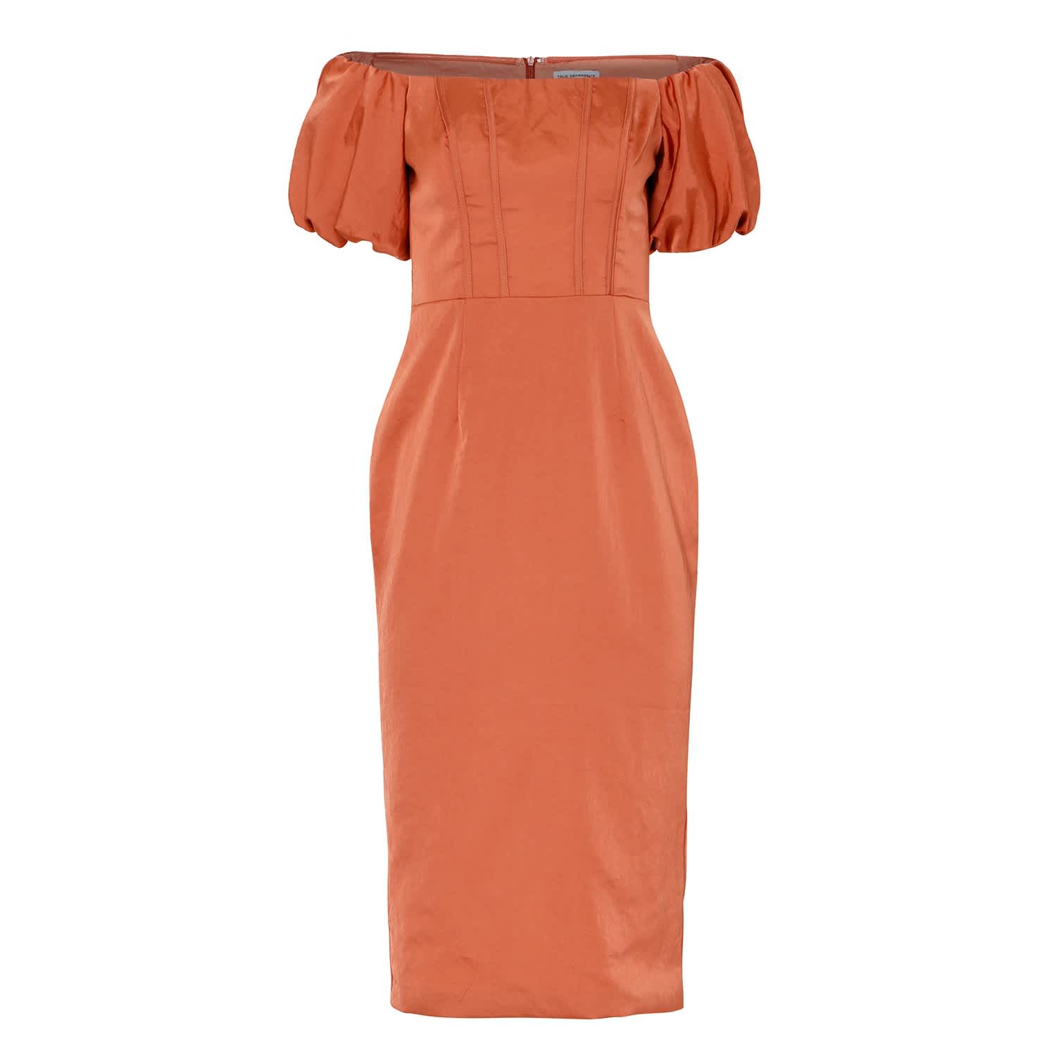 rust bardot dress