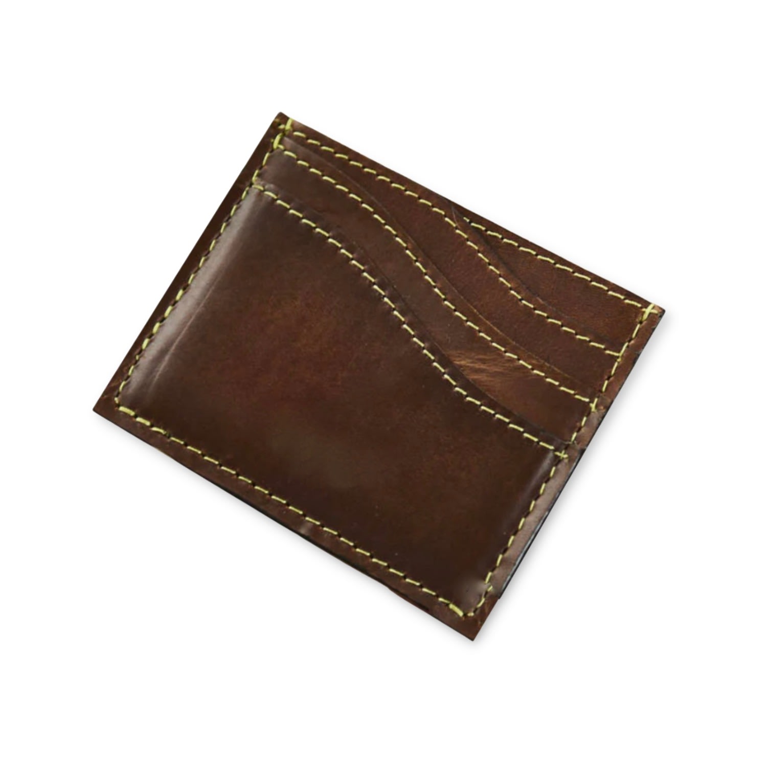 Men’s Brown Tan Leather Wave Card Holder With Yellow Contrast Stitch Vida Vida