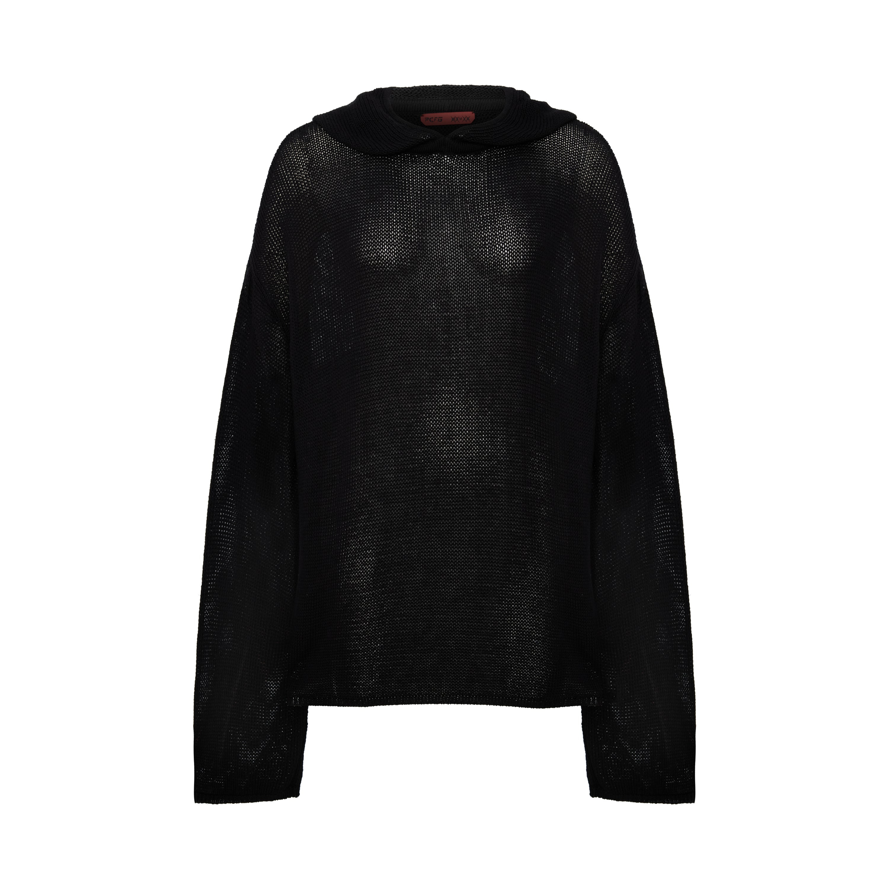 Pcfg Cotton Blend Knitted Hoodie With Woven Patch - Jet Black In Black