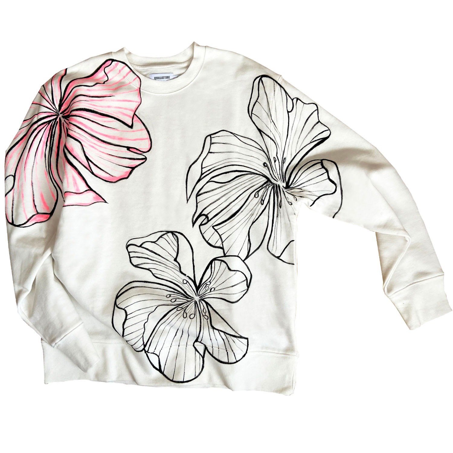 Quillattire Women's Hand Painted Abstract Flower White Sweatshirt In White