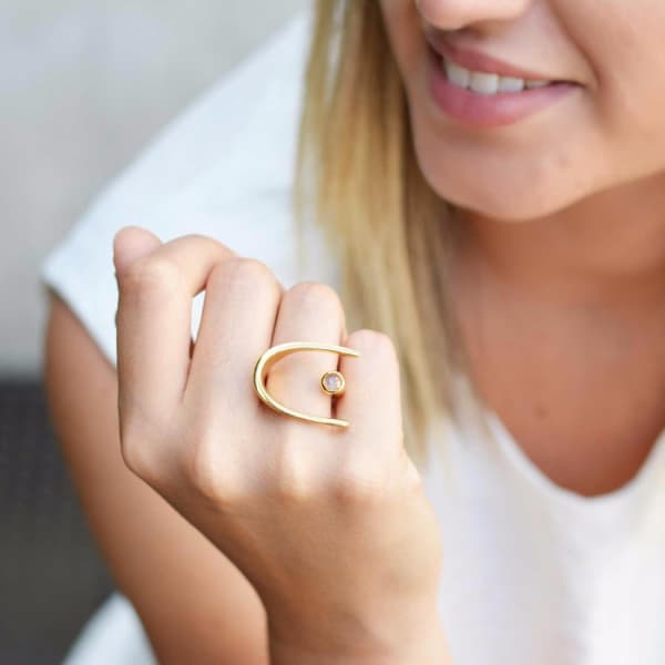 Neola Lunaria Gold Cocktail Ring With Blue Topaz In Cocktail