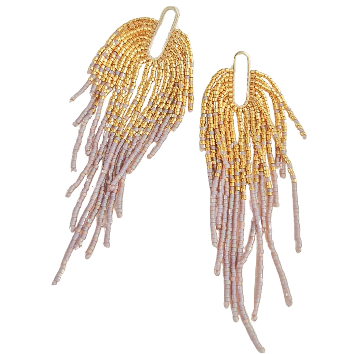 Jeannierichard Women's Pink / Purple / Gold The Phoenix - Purple And Gold Beaded Tassels Statement Stud Earrings