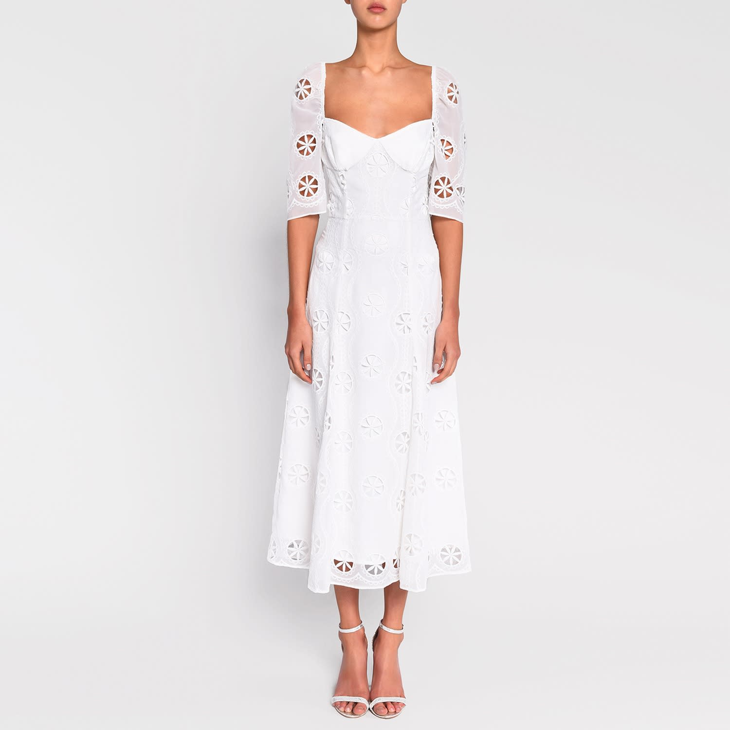 white midi broderie dress