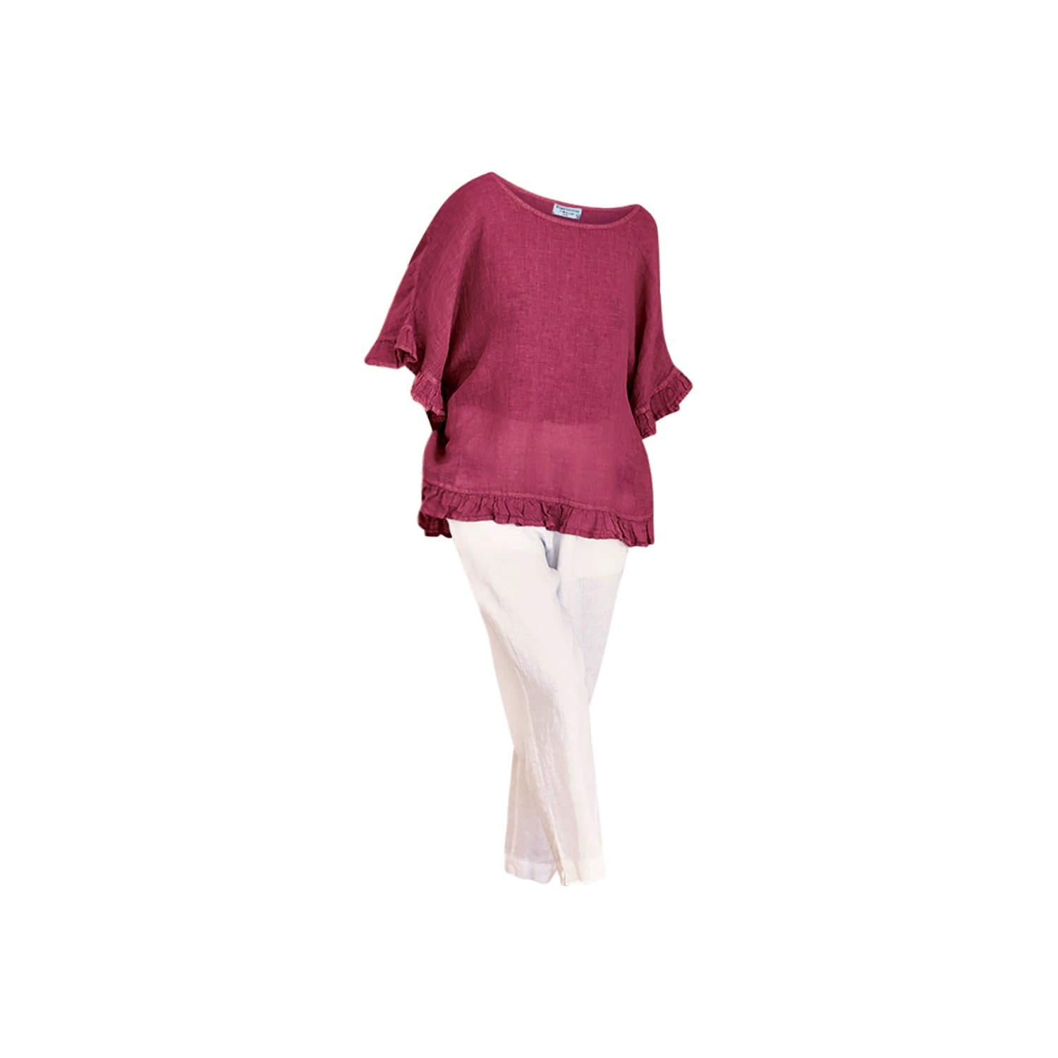 Haris Cotton Women's Red Linen Gauze Blouse With Ruffles Berry In Red
