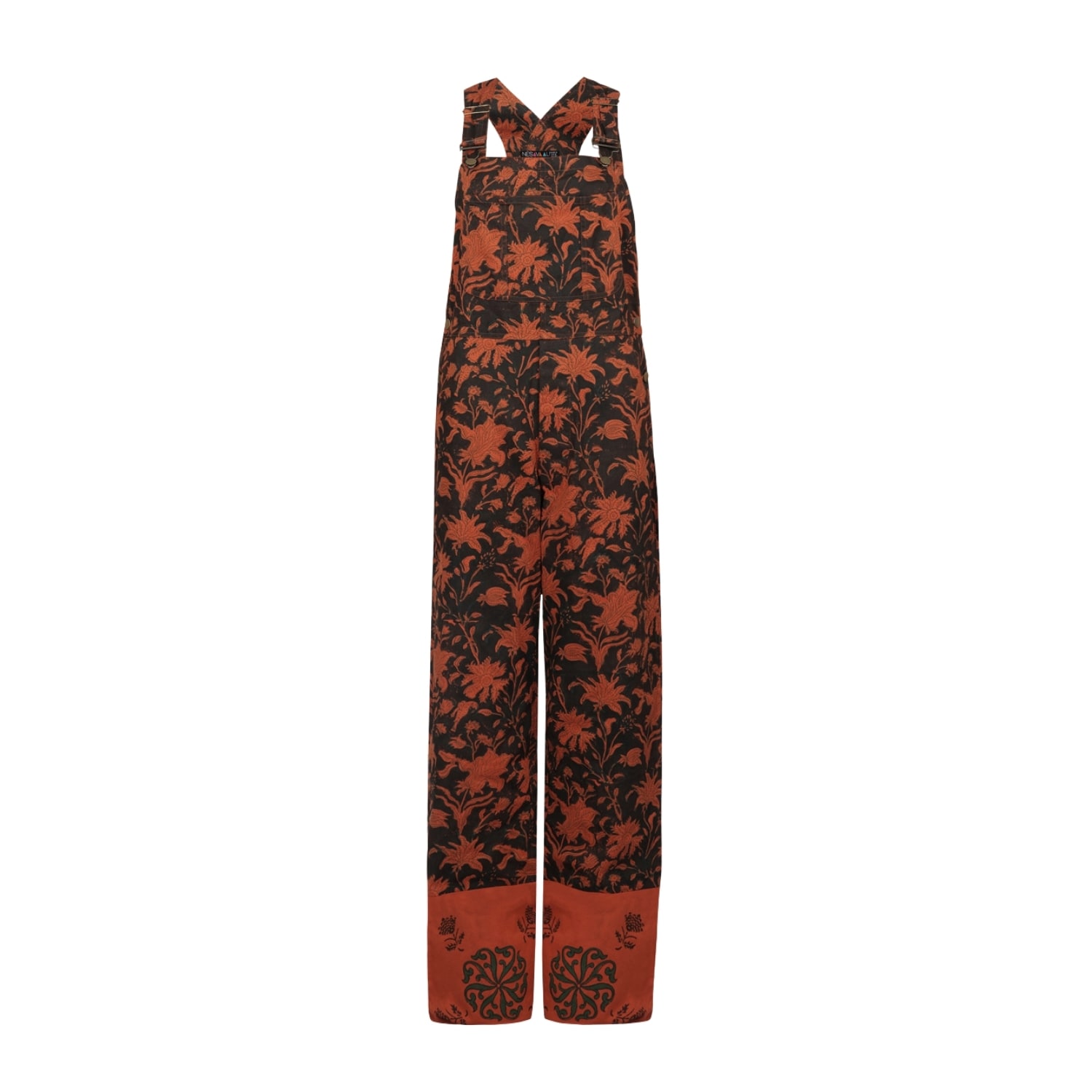 Nesavaali Women's Brown Eco-friendly Elegant Rust Printed Dungarees In Brown