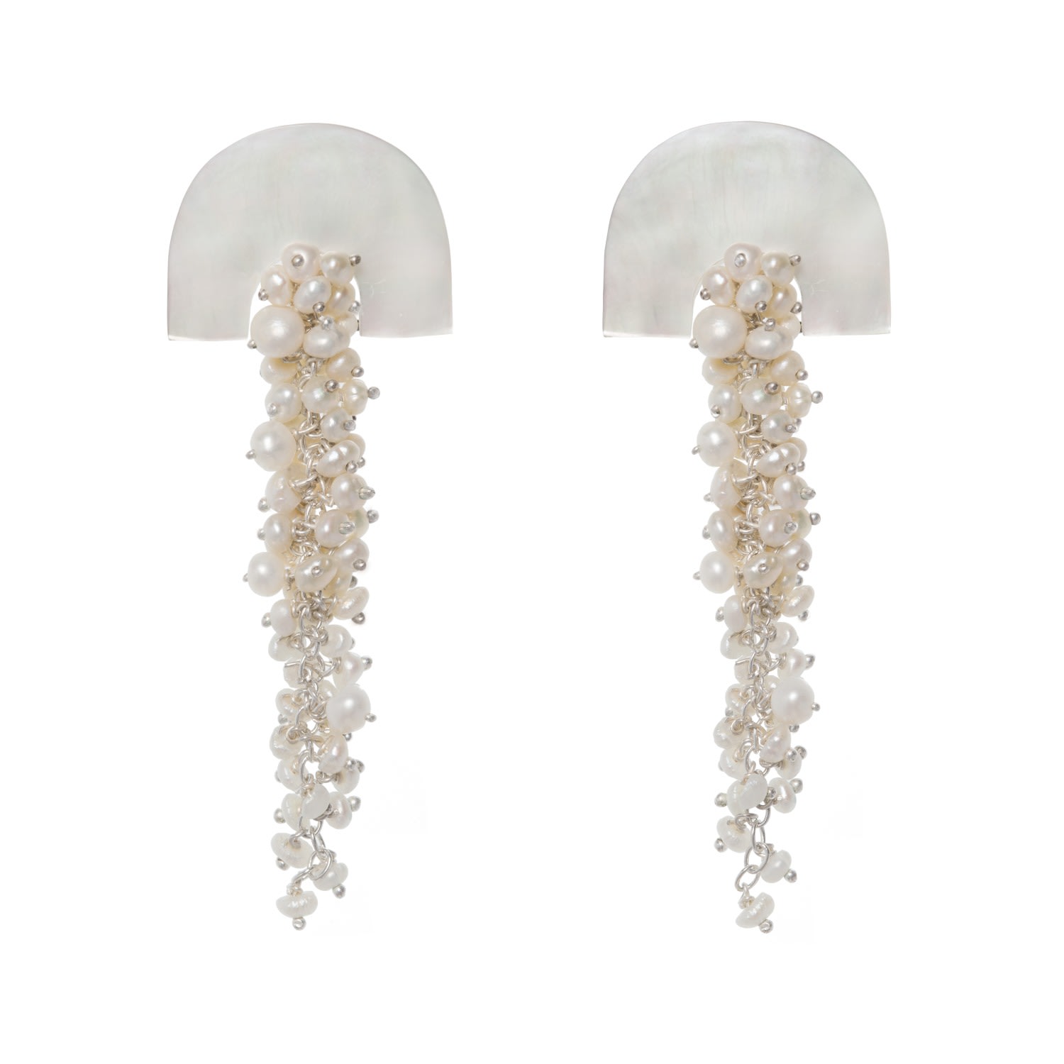 Freya Rose Women's White / Silver Hakuro Silver Mother Of Pearl & Pearl Long Drops In Gray