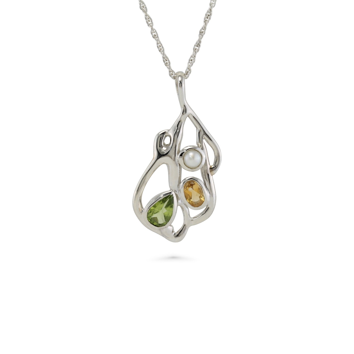 Isla Silver Women's Green / Yellow / Orange Peridot, Citrine & Pearl Silver Pendant