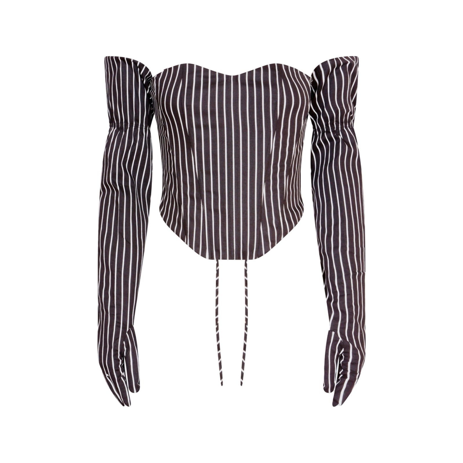 London Atelier Byproduct Women's Black / White Black Pinstripes Sweetheart Corset With Long Gloves In Black/white