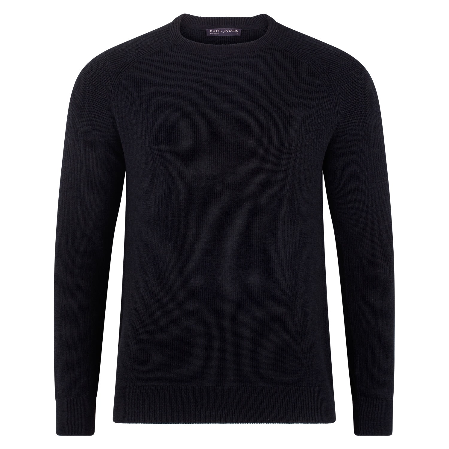 Mens Cotton Lightweight Fisherman Dylan Rib Jumper - Black Small Paul James Knitwear